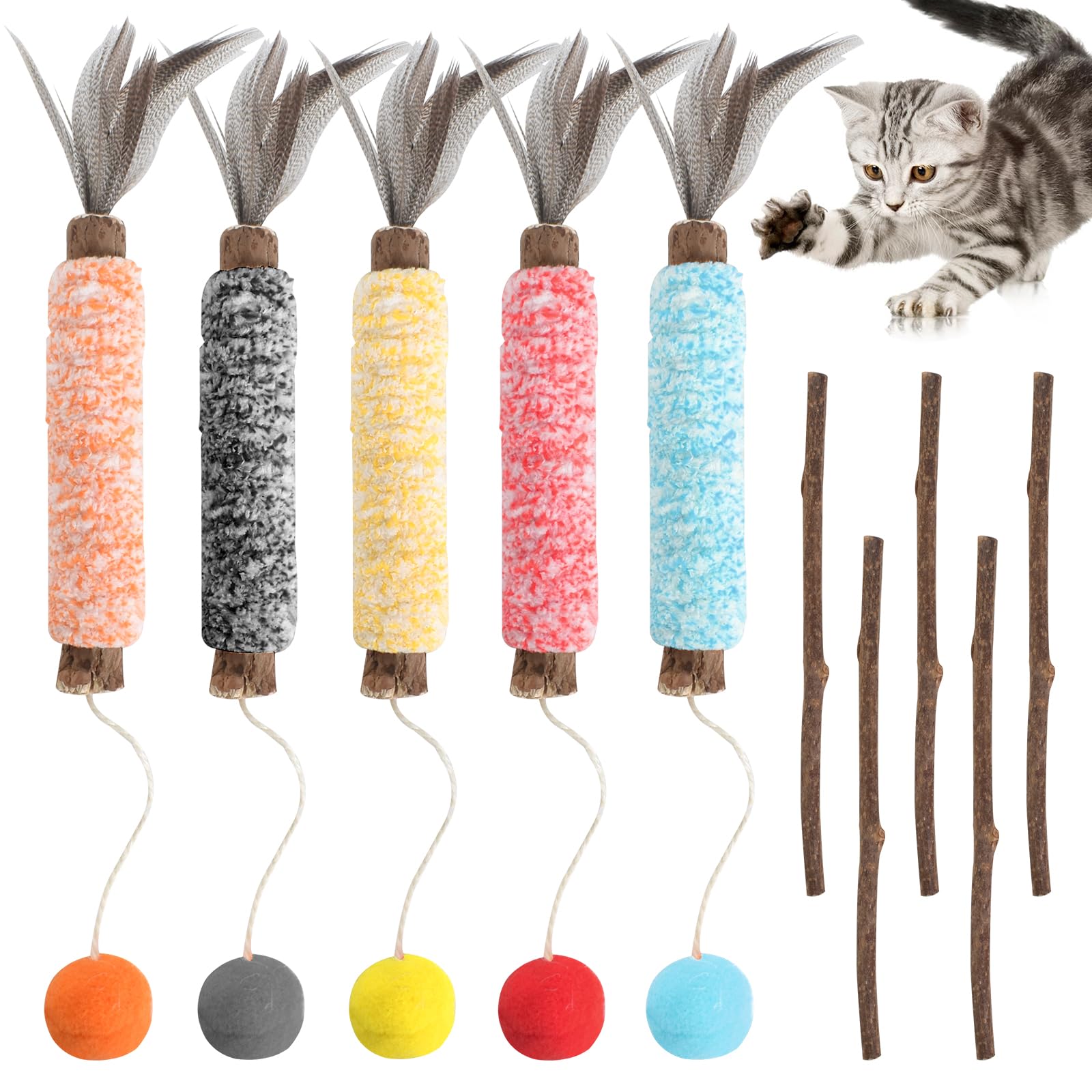 10pcs Masticables Naturales Matatabi Silvervine Palos,Masticar Palos Gato, Juguetes de Hierba Gatera para Gatos de Limpieza de Dientes,para Gatos de Interior, Limpieza de Dientes, Dentición (3-6mm)