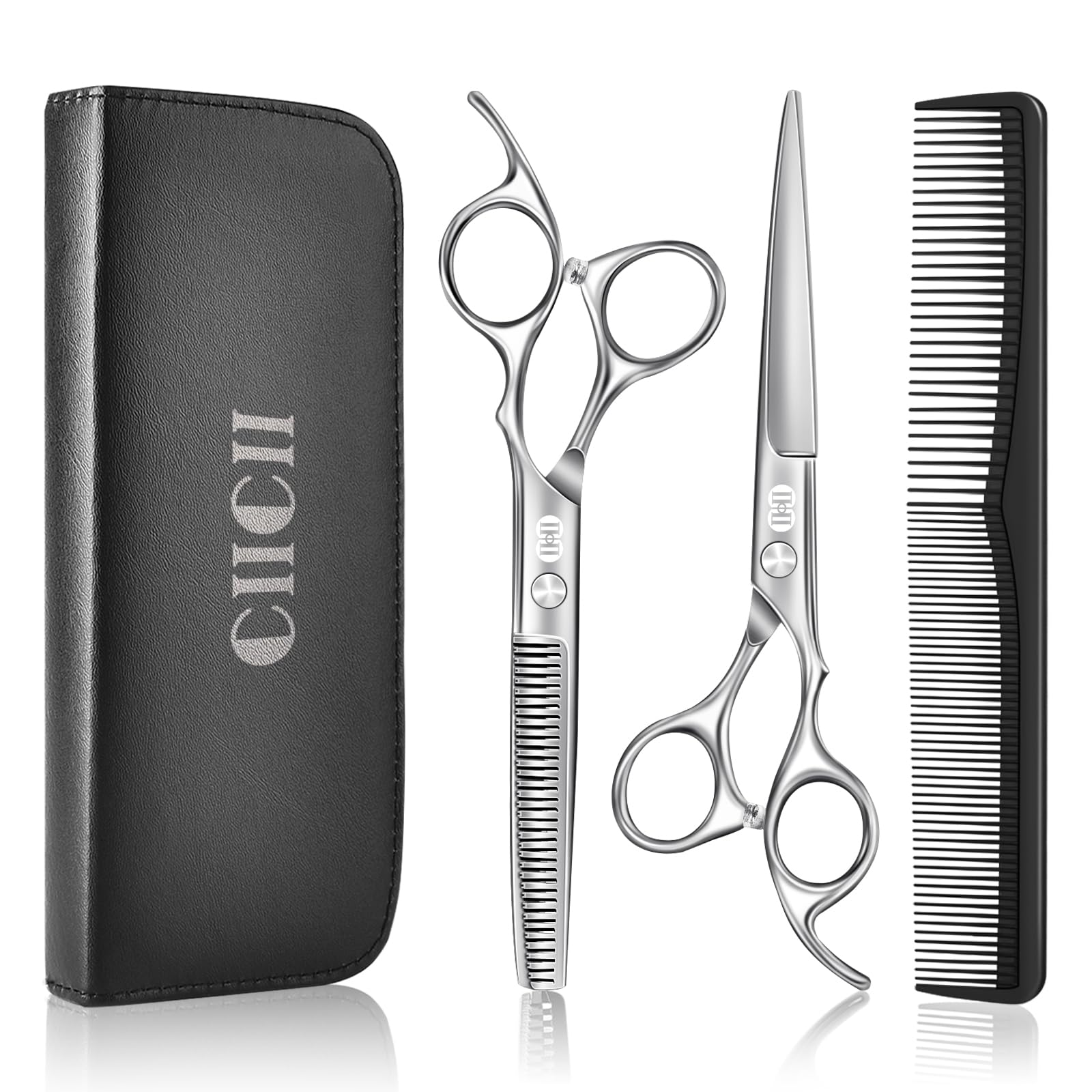 CIICII Hair Cutting Scissors Shears Kit, Professional Barber Haircut Scissors Set (6.7 Inch Hair Beard Hairdressing Trimming Haircutting Thinning Shears) for Men Women Hairdresser Home Salon (Silver)