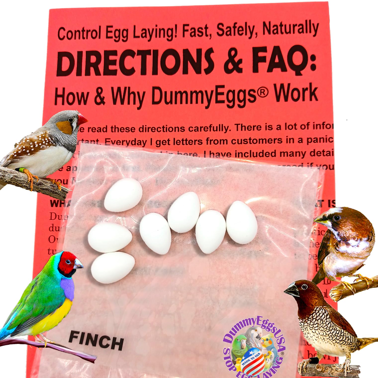 Finch Eggs Plastic Dummy Trick Your Bird to Stop Brooding Laying 5/8" x 1/2" White Non-Toxic 7 Solid Realistic Fake Bird Eggs USA