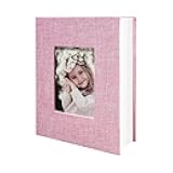 HenPisen Photo Album 4x6 100 Pockets, Linen Cover Top Loader Vertical, Slip-in Picture Pink Pockets Albums for Wedding, Family, Anniversary, Baby, Vacation