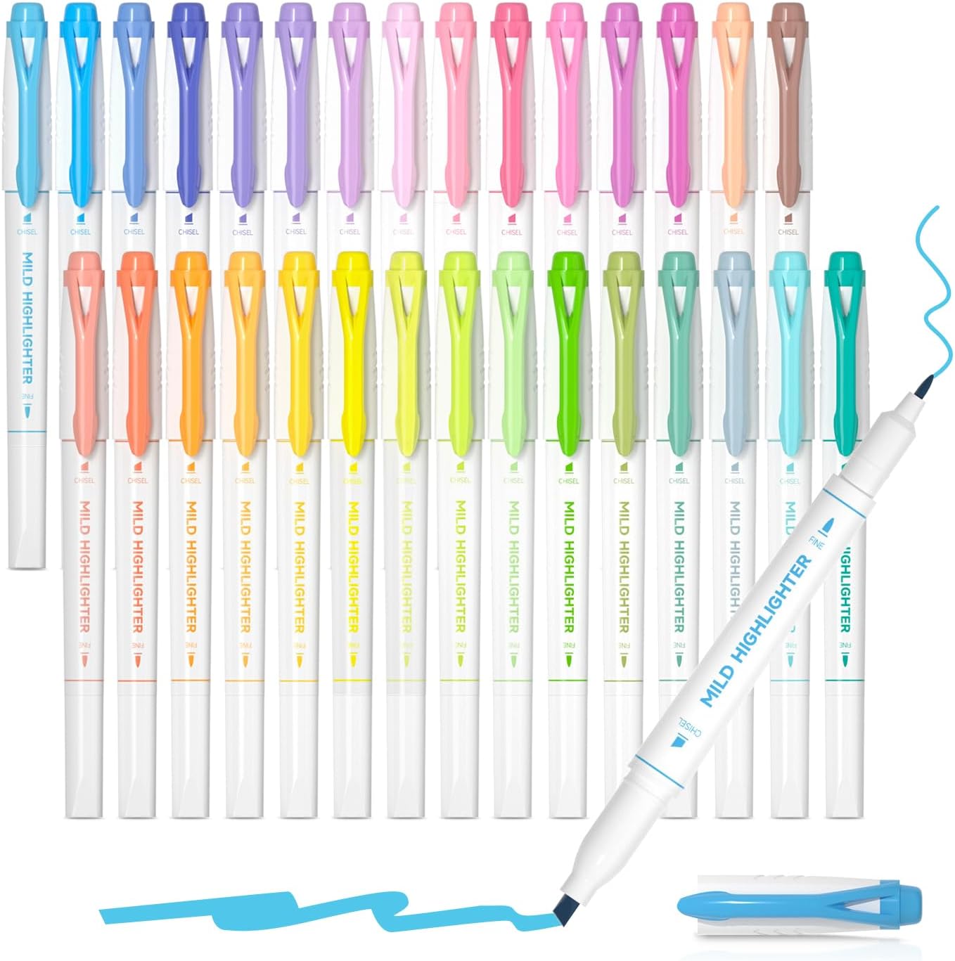 Shuttle Art Pastel Highlighters, 30 Colours Dual Tip Highlighters, Highlighter Markers Assorted Colours, Perfect for Colouring, Underlining, Highlighting, Journaling in School Office Home