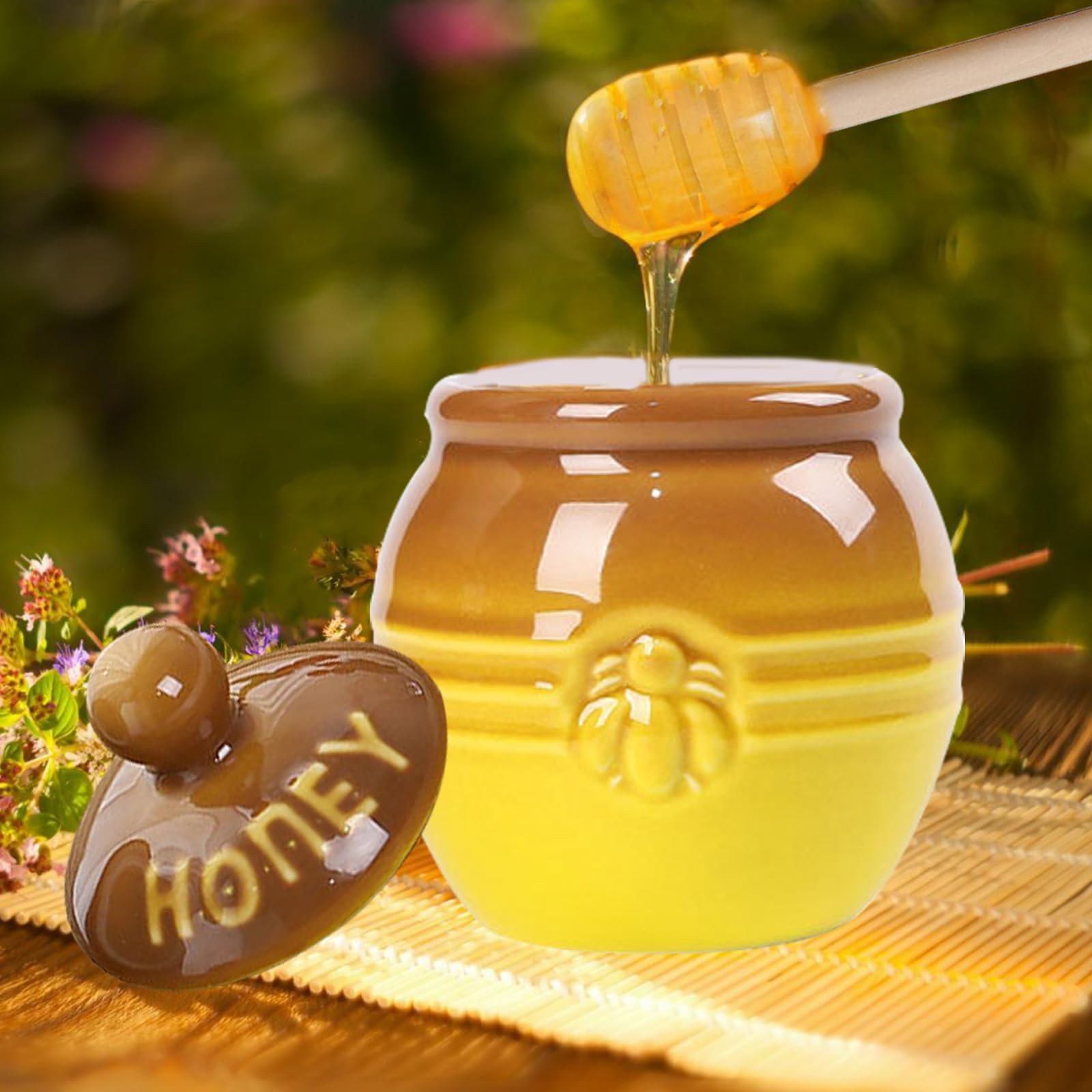 2 Pièces Distributeur De Miel 250ML350ML Pot De Miel Avec Cuillere En Bois Pots à Miel Clair, Distributeur Sirop Pour Conception Anti-goutte Pour Sirop Sucre Sauce Soja Mielle Autres - 11