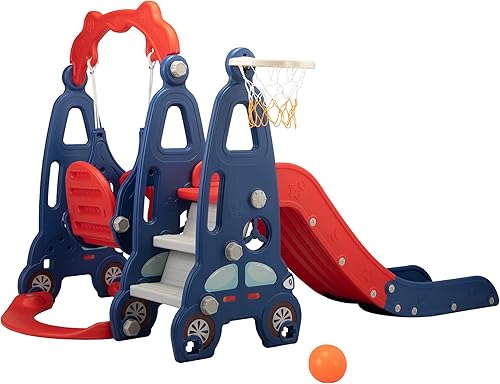 Miniatura 9 de Juego de columpio para escalador 4 en 1, juego independiente para niños pequeños con aro de baloncesto, parque infantil interior y exterior, fácil