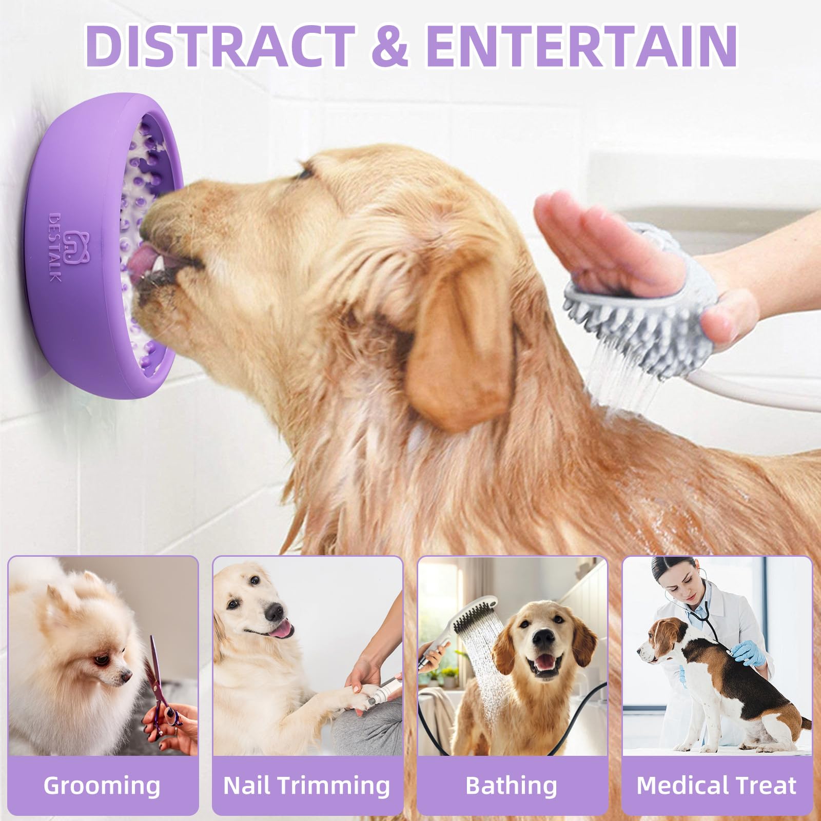 Cuenco para lamer perro, color morado, L