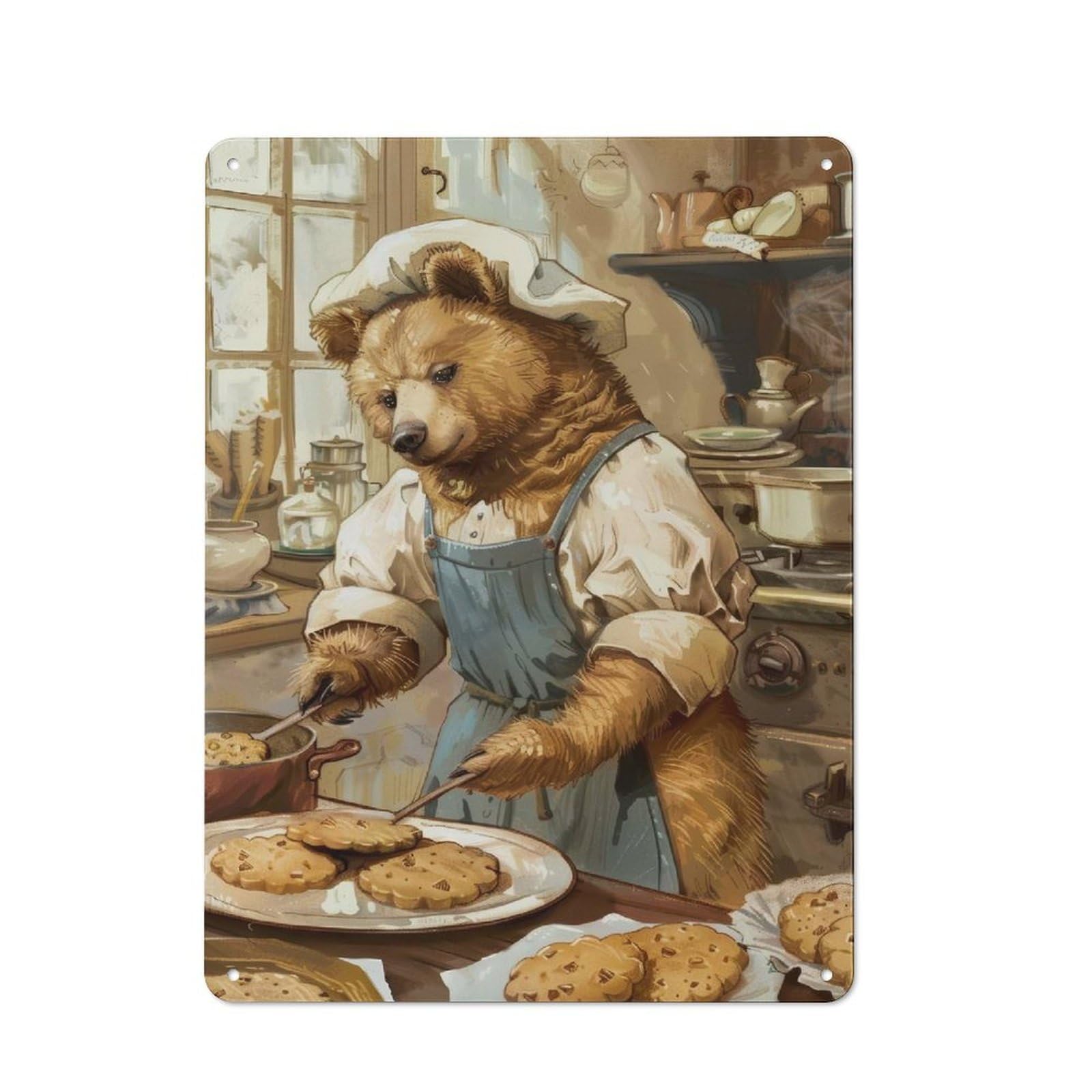 Rustic Vintage Bear Kitchen Tin Wall Plaque 40x30cm, Rustic Kitchen Decor for Cottage, Kitchen, Hallway Or Breakfast Nook