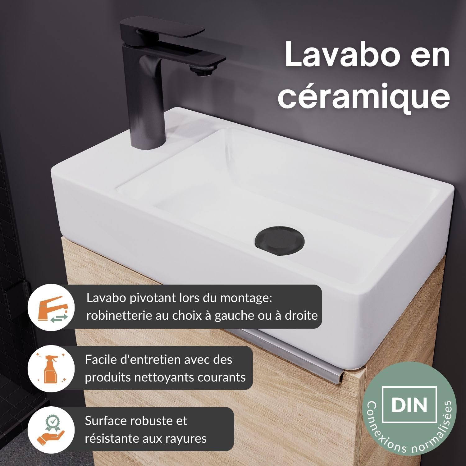 Planetmöbel Meuble sous lavabo 40 cm, Meuble Salle de Bain avec Vasque pour Petites salles de Bains, WC invités, chêne Sonoma