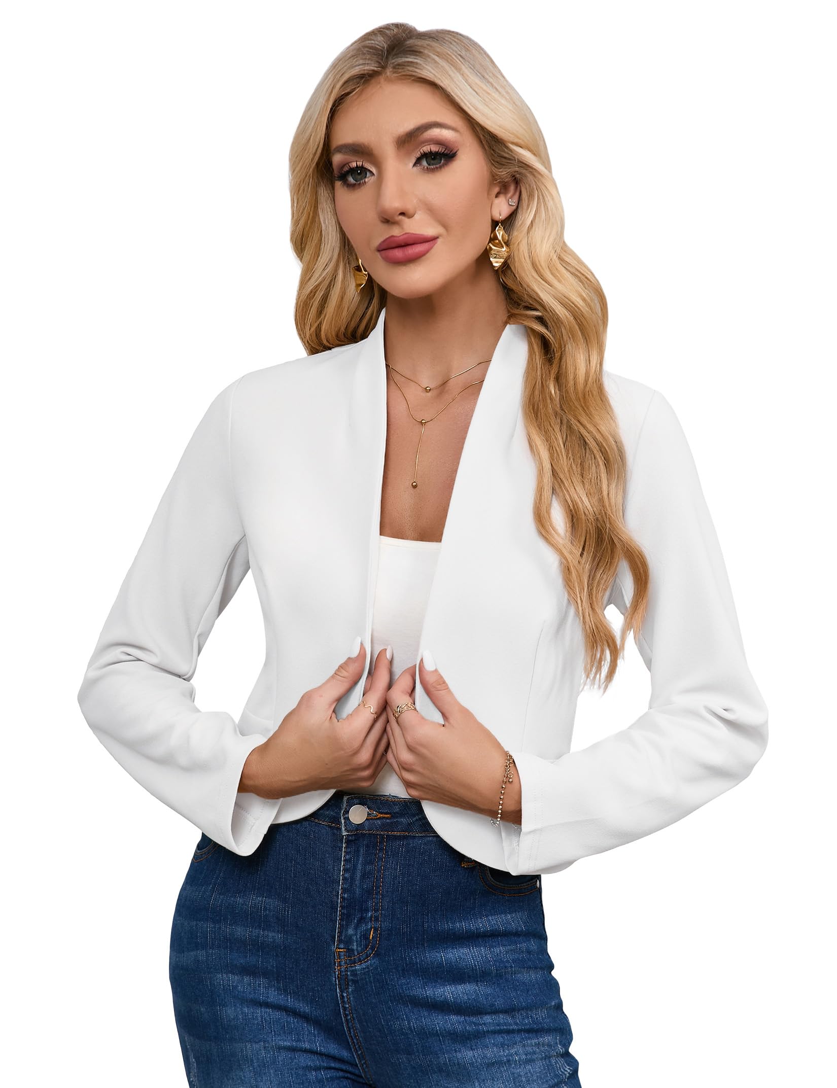 YesFashion Blazer Damen Elegant Langarm Blazer Kurzblazer Offene Jacke Breathable GanzjäHrig Casual Business BüRo
