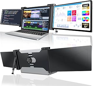 FOPO 12" Triple Portable Monitor 1080P FHD IPS Triple Monitor Extender, Triple Screen for Laptop of 13"-14.1", Compatible with Windows/Mac, Connect with USB-C/HDMI(Not for M1 M2 Chip, Chromebook)-S12
