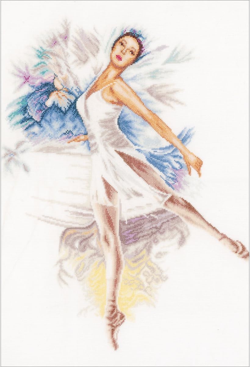 Vervaco PN-0156939 30 Count LanArte Ballerina On Linen Cross Stitch Kit, 16" x 20.5", Multicolor