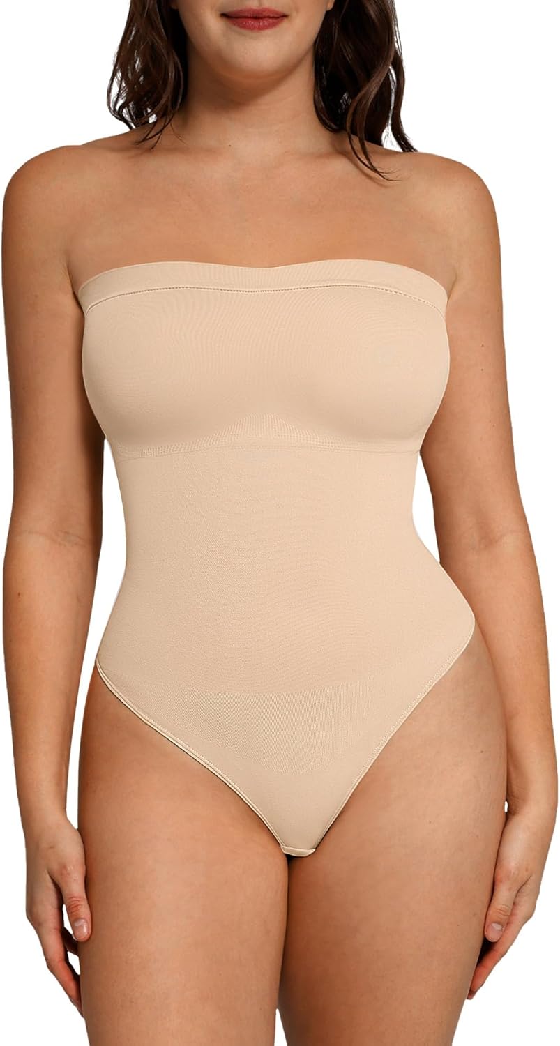 Lover-Beauty Shapewear Tummy Control Strapless Bodysuit for Women Seamless Thong Body Shaper Waist Trainer