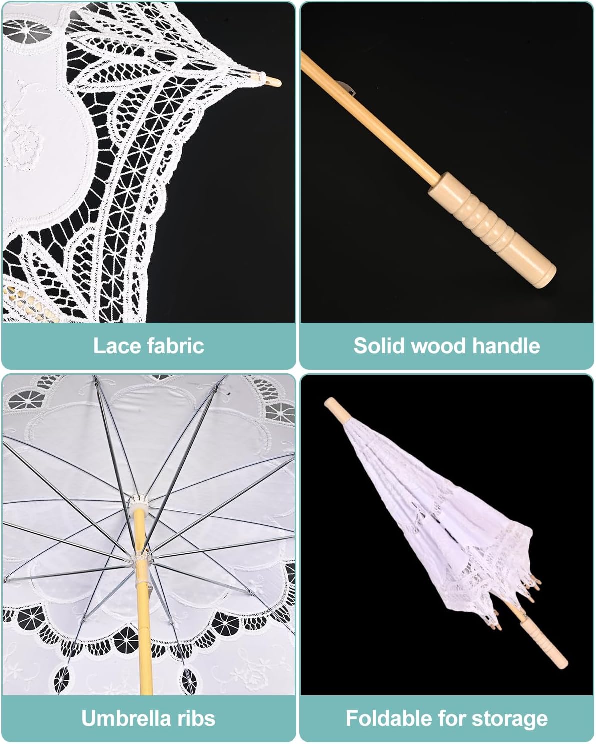 Vintage Lace Parasol Umbrella 32 Inch – Bridal Wedding Decoration Umbrella for Photoshoot, Tea Party, Victorian Style Sunshade for Women and Adults - Image 7