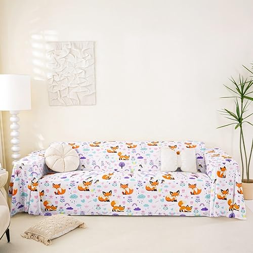 Vista 18 de Erosebridal White Rabbit Couch Cover 71" x 102" Kawaii Bunny Sofa Cover for Kids Boys Girls Cute Tree Birds Couch Protector Farmhouse Garden White