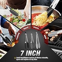 Vista 7 de Walfos Pinzas pequeñas de silicona para cocinar: pinzas de cocina de 7 pulgadas con puntas de silicona, ideales para cocinar, girar, servir, juego 3