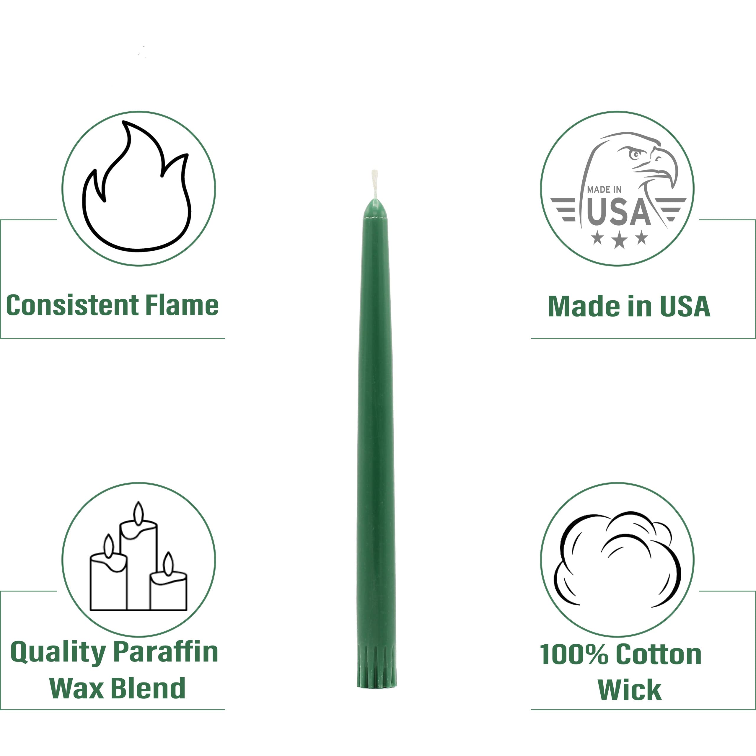CandleNScent Taper Candles | Tapered Candlesticks - dripless 10 Inch unscented | Holiday Green | 4 Pack