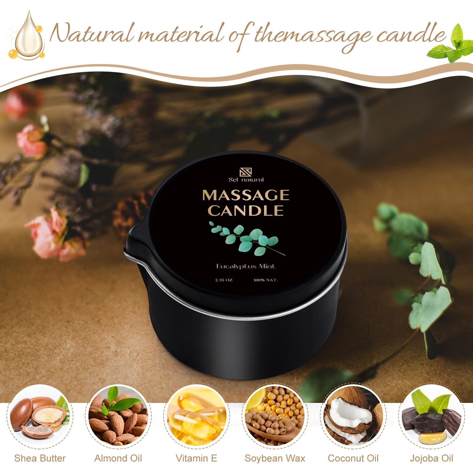 Confezione da 6 candele con olio da massaggio, 66,6 g, a bassa temperatura, 6 profumi, per terapia termale, olio per il corpo, regalo di San Valentino per rilassarsi, coppie o cura di sé