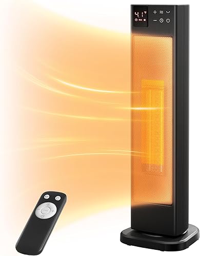 PELONIS Calentador de espacio interior de torre de cerámica oscilante para el hogar con oscilación, termostato programable y modo ECO, temporizador