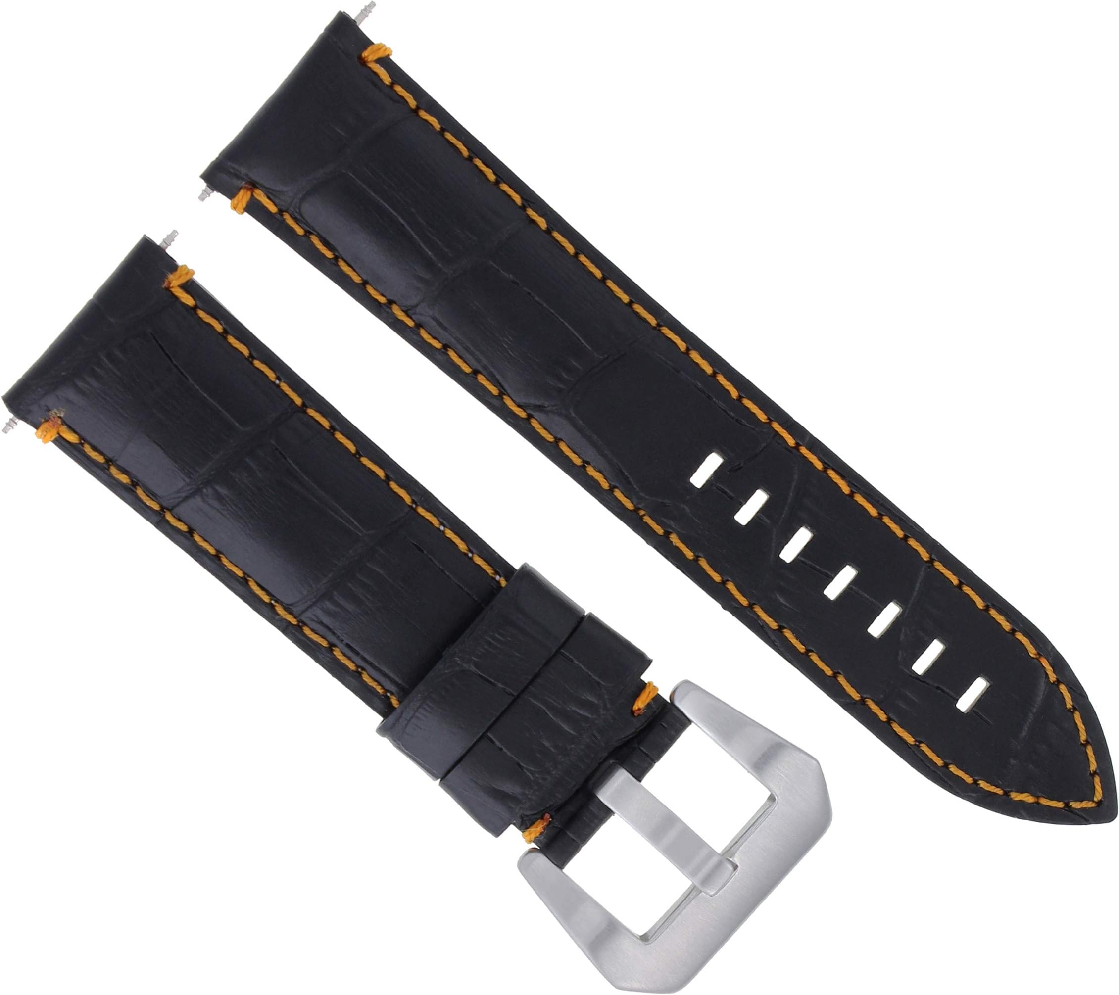 Ewatchparts 24mm Leather Watch Band Strap Compatible With Lum Tec Black With Orange Stitching M51 M47 M44 M43 M33