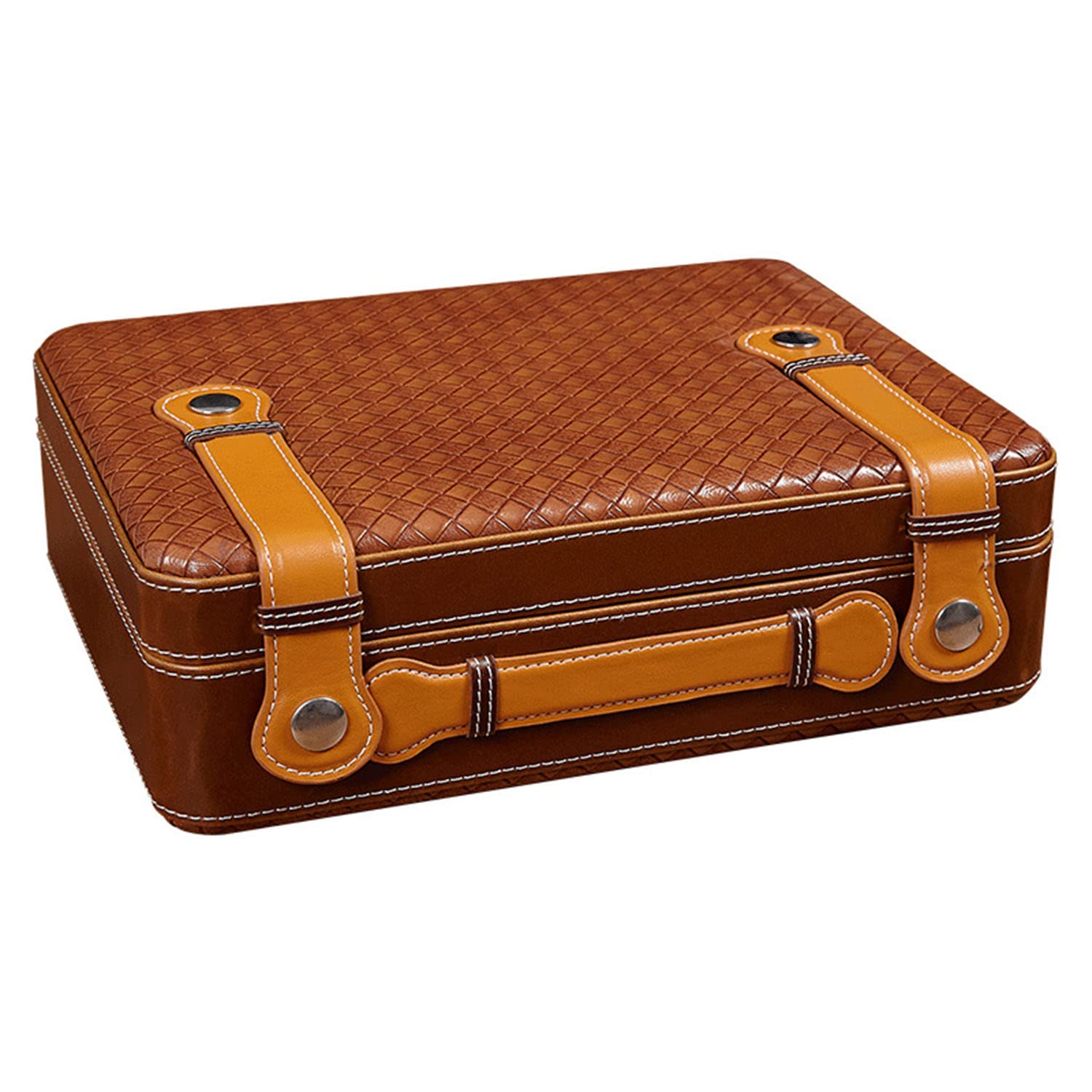 Custodia da Viaggio per Sigari Vintage Portatile Leggera Humidor in Legno di Cedro Porta Sigari in Pelle con Igrometro per Circa 30 Sigari, Marrone
