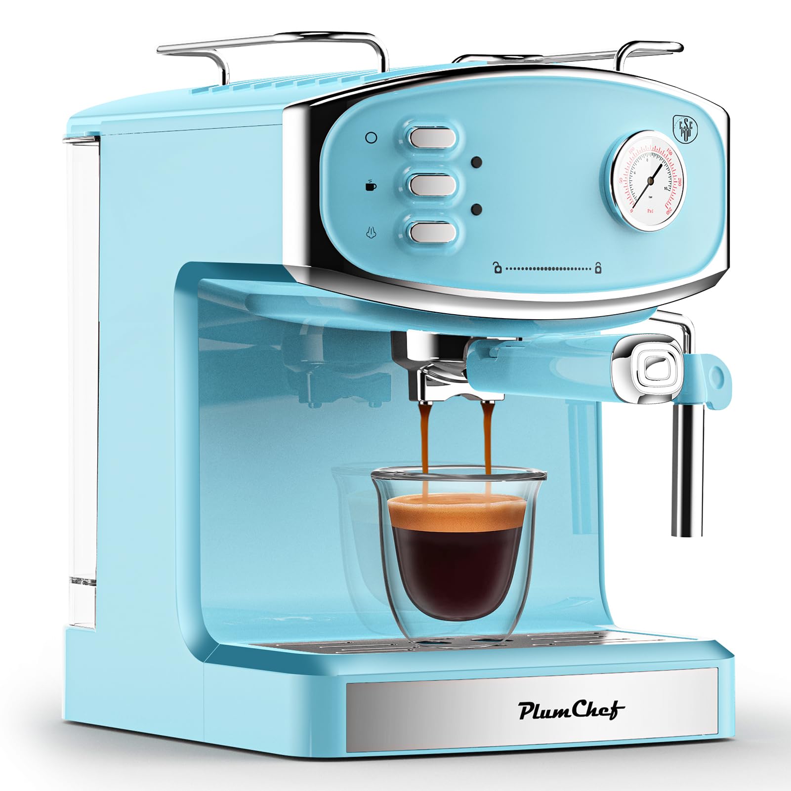 Retro-Style 20 Bar Espresso Machine with Milk Frother, ESE Pod Compatible Coffee Make with Pressure Gauge, 54 oz Food-Grade PP Removable Water Tank, Ideal for Home Barista,Sky Blue
