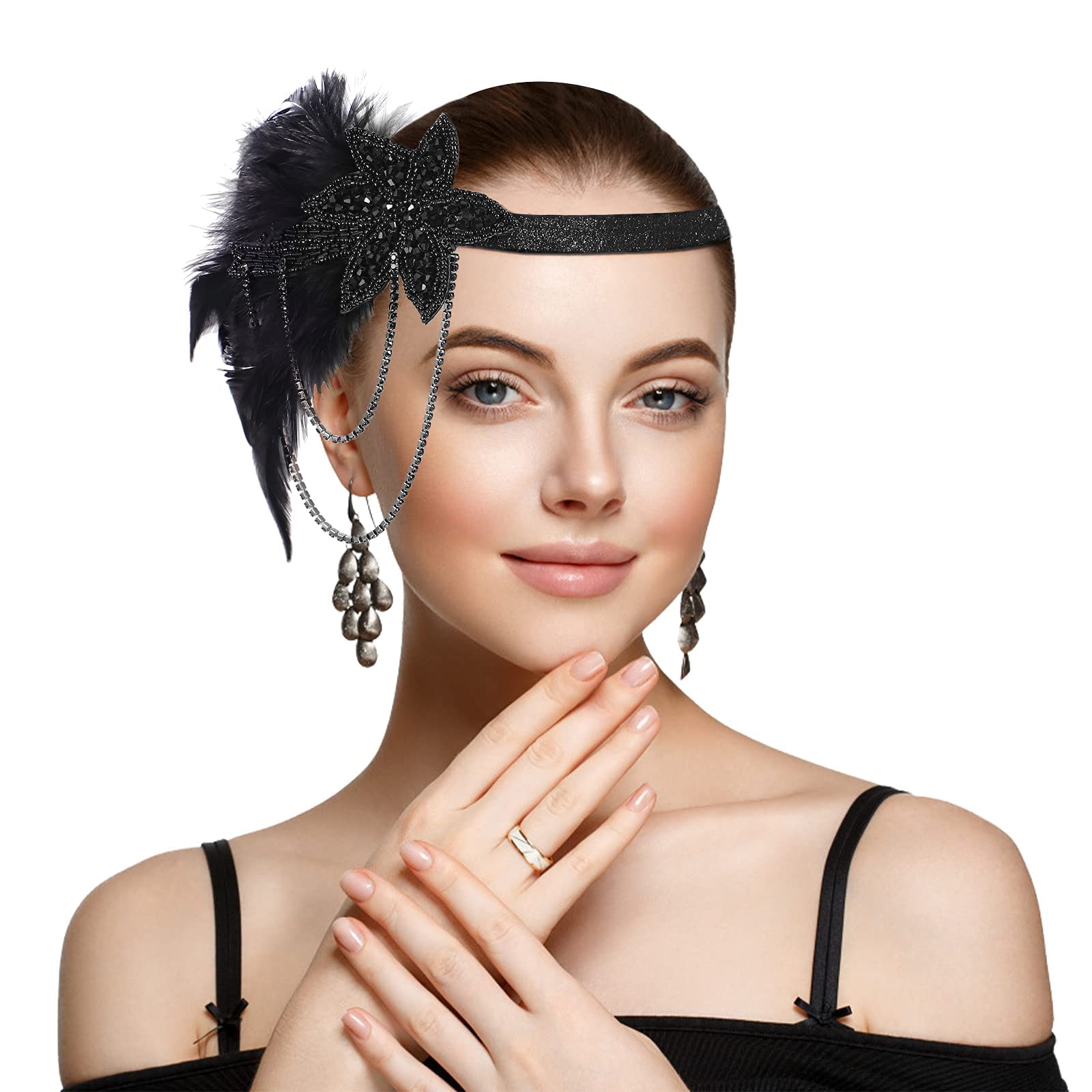 Feather Headband Tassel Vintage 1920s Flapper Headpiece Roaring 20s Gatsby Costume Hair Accessories for Women Ladies Bride