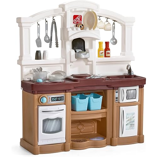 Step2 Fun with Friends Kids Kitchen Playset, Indoor/Outdoor Kitchenette, Interactive Play with Lights and Sounds, Durable Plastic, Includes 25 Piece Toy Accessories, Toddlers 2+ Years Old, Tan