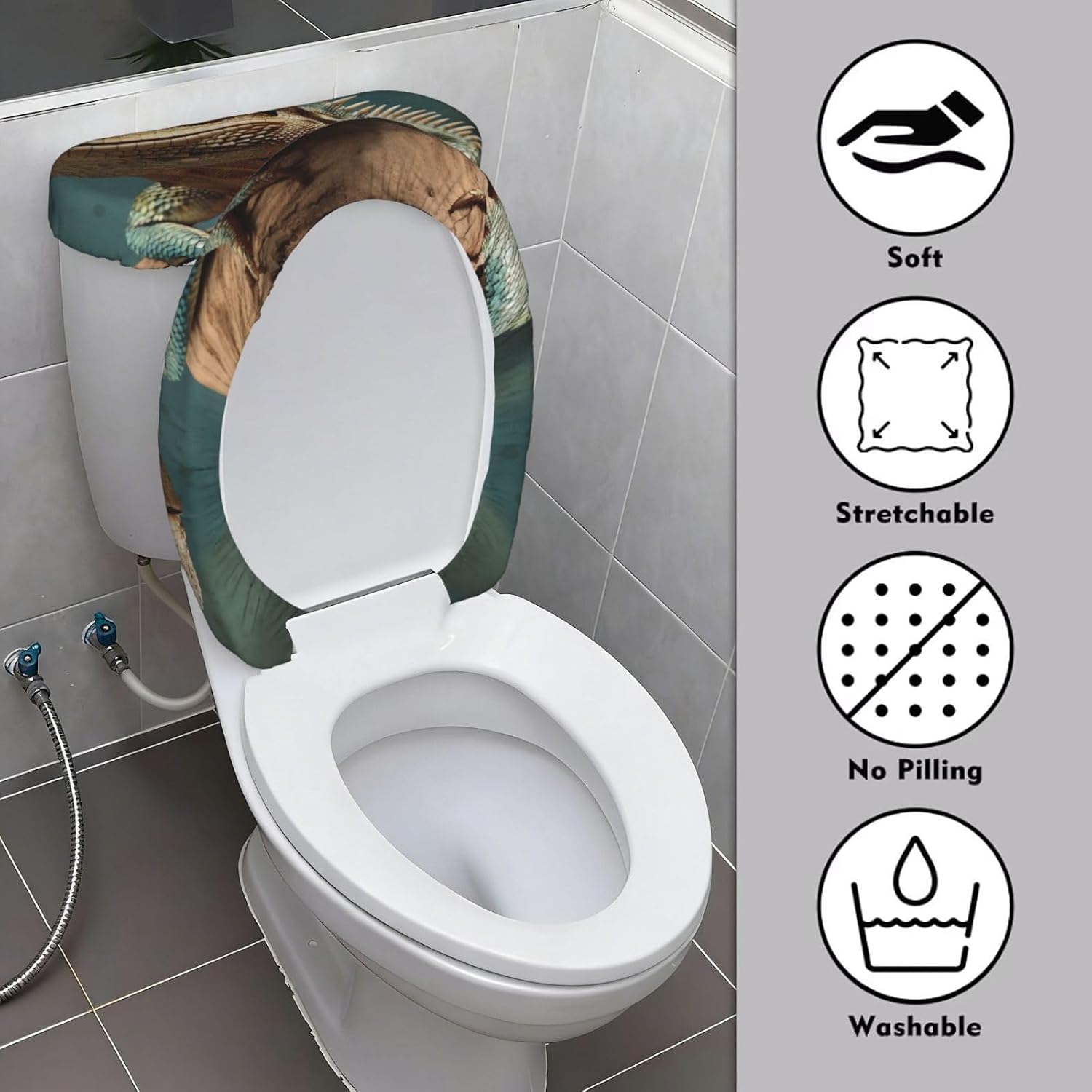 Lizards Toilet Tank Cover And Toilet Lid Cover Set Stretch Bathroom Toilet Lid Seat Cover