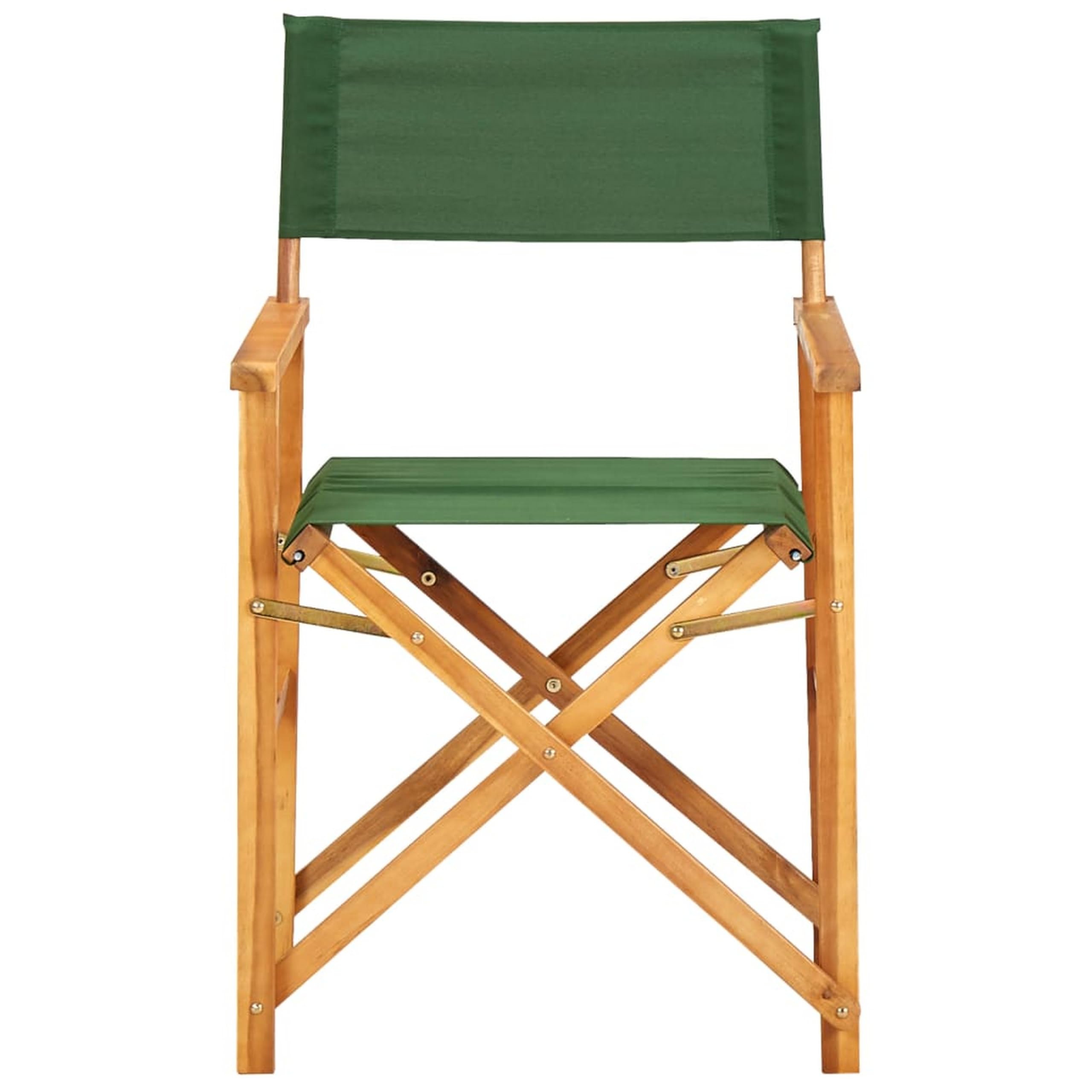Benjara Folding Director's Chairs Set of 2, X Shape Base, Acacia Wood, Natural Brown and Green