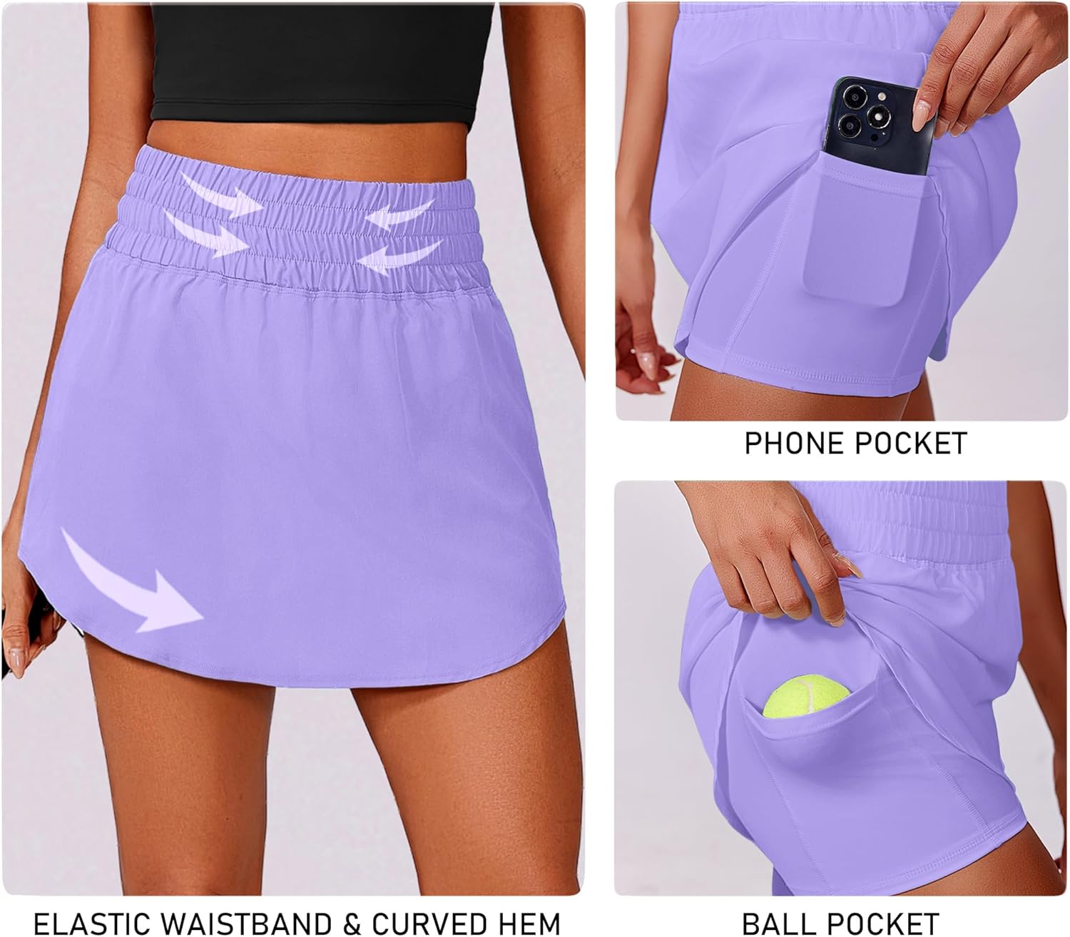 PINSPARK Golf Skirts for Women High Elastic Waisted Athletic Skort 2 Pockets Curved Hem Tennis Skirt for Pickleball Workout - Image 4