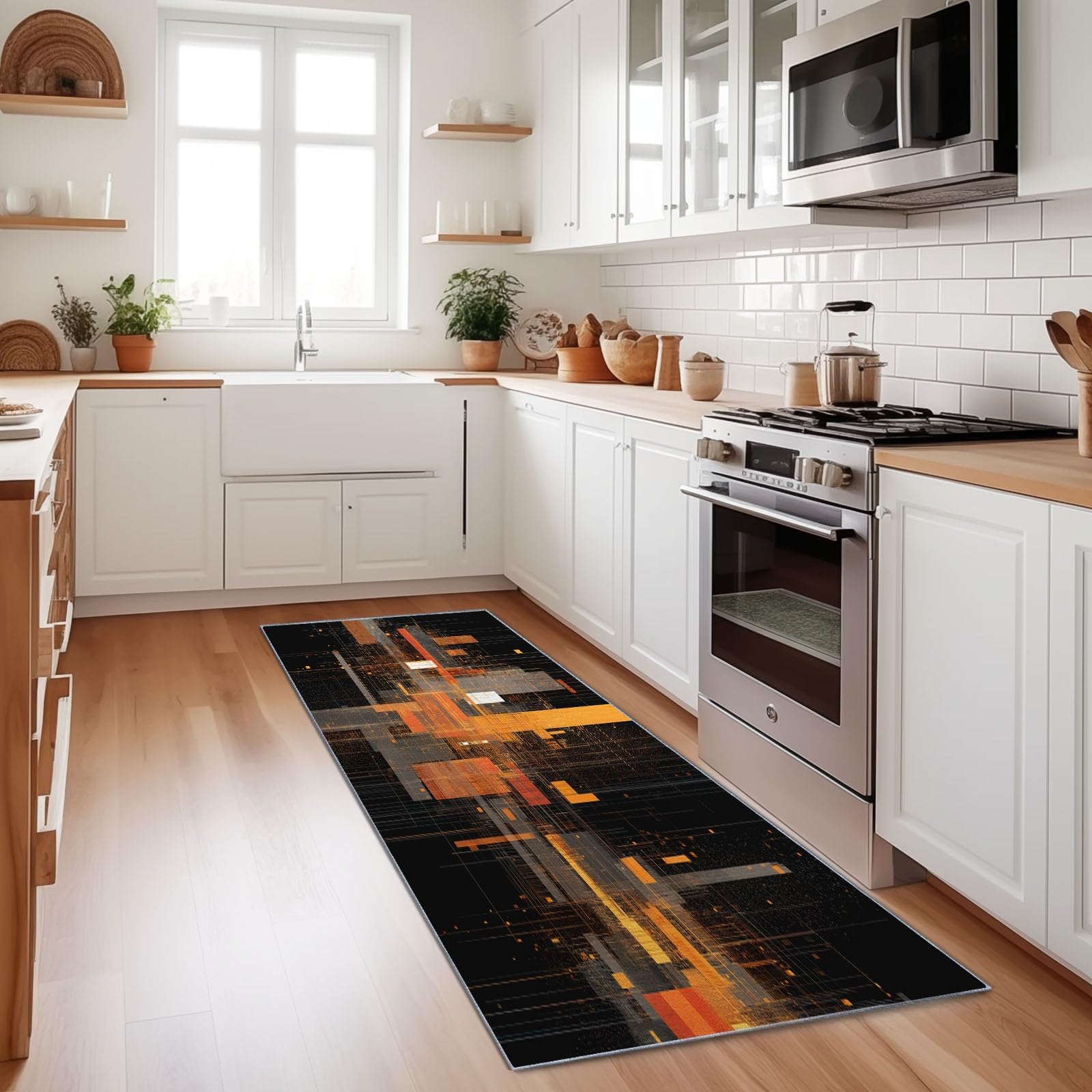 Tapis couloir long 80 x 150 cm lavable noir doux poil ras