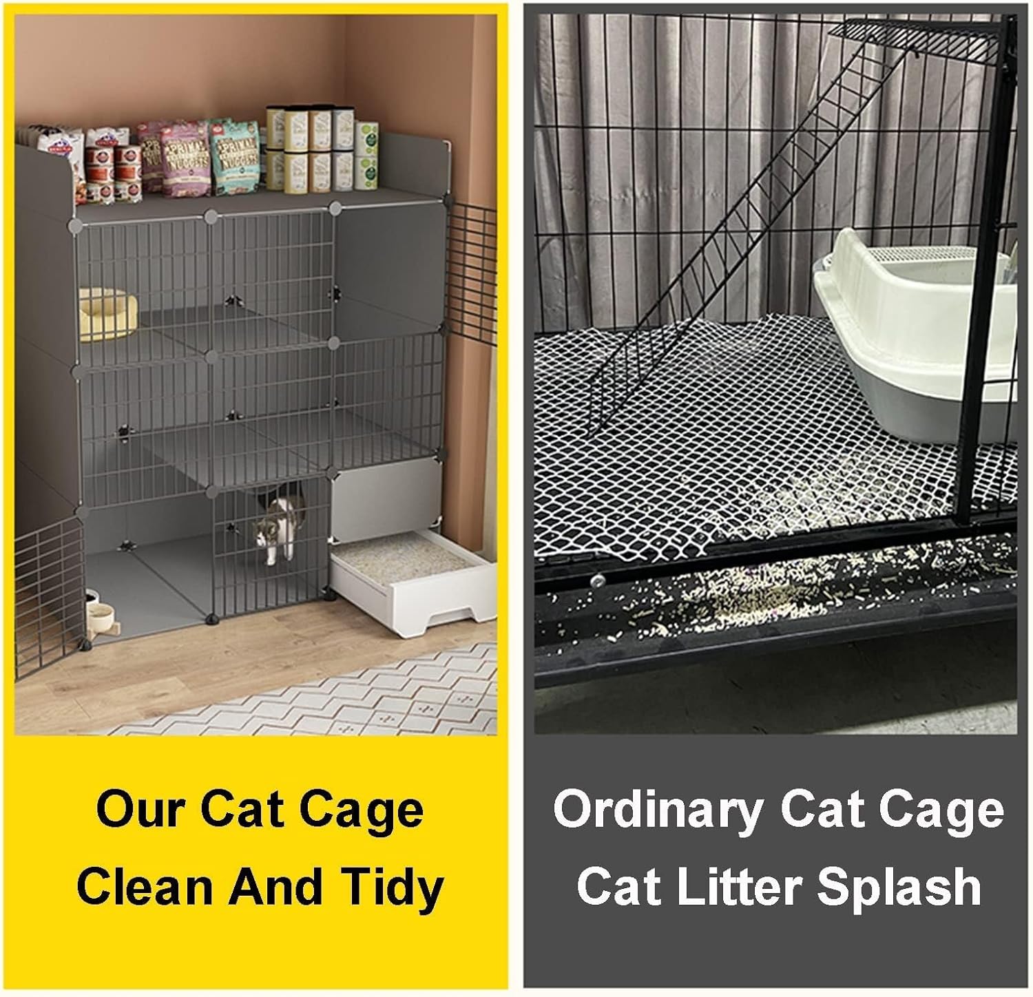 Collapsible Indoor Cat Cage with Litter Box, Portable DIY Kitten Playpen for Small Animals, Sturdy Metal Cage for 1-2 Cats(111 * 49 * 124cm-A)