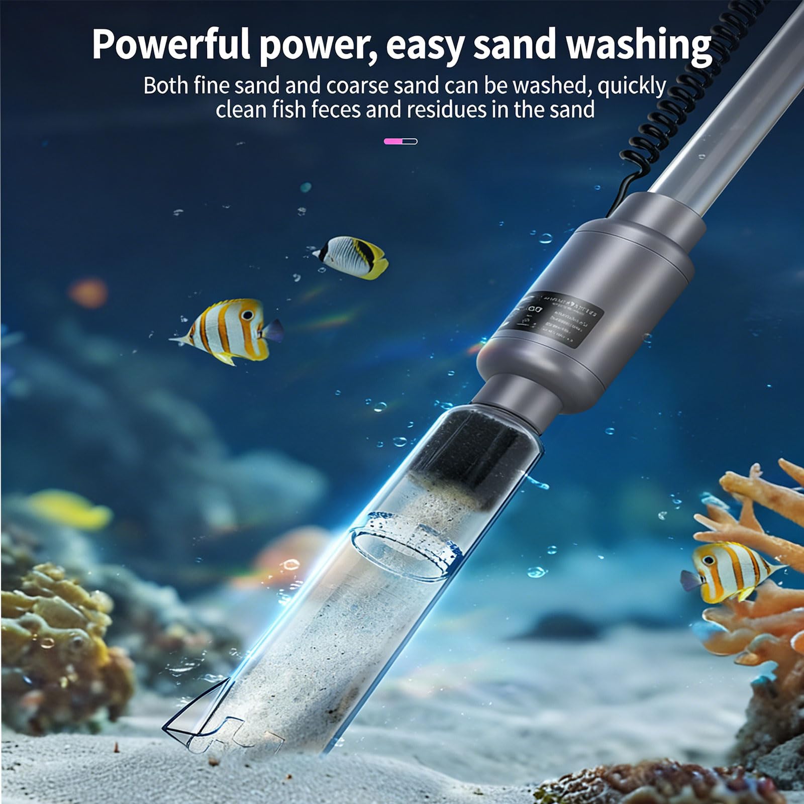Potente cambiador de agua para cisterna de peces de 18 W con entrada de 27 mm y pantalla de gestión digital, limpiador integrado para acuarios
