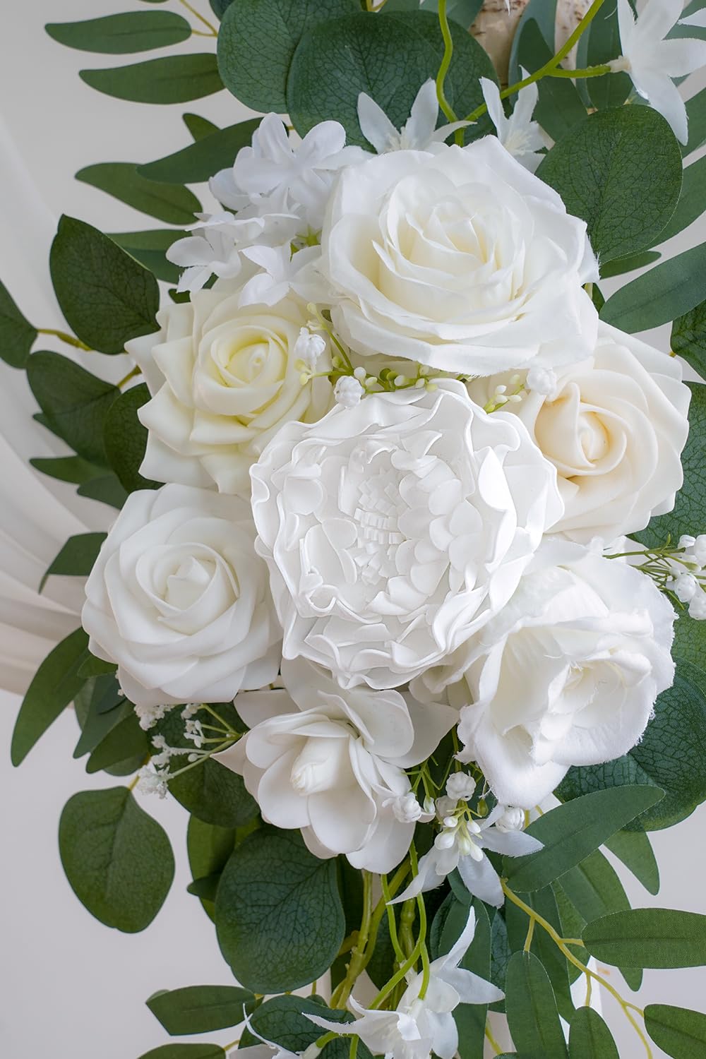 Olalaka Lot de 3 Arches de Mariage artificielles Blanches avec Tissu de 8 m Blanc Brillant pour décoration Florale de fête de Mariage, cérémonie, réception, décoration Florale