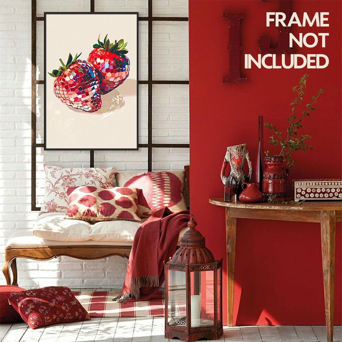 Anslipswar Funky Red Strawberry Disco Wall Art, Trendy Disco Ball Poster for Girls Room Coquette Strawberries Picture Print - Image 4