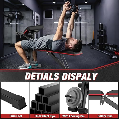 Miniatura 5 de Banco de pesas ajustable, prensa de banco para entrenamiento de cuerpo completo, banco de entrenamiento de 880 libras para gimnasio en casa con