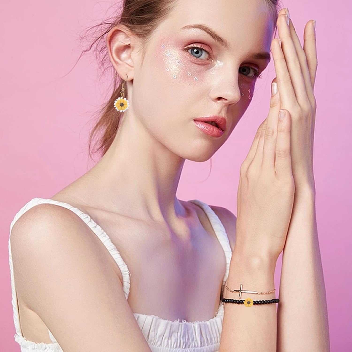 Honbay 200PCS Mini Sunflower Loose Beads Halloween Daisy Flower Spacer Beads Floral Flat Polymer Clay Beads for Bracelet Necklace Earring Jewelry Making DIY Craft Projects - Image 5