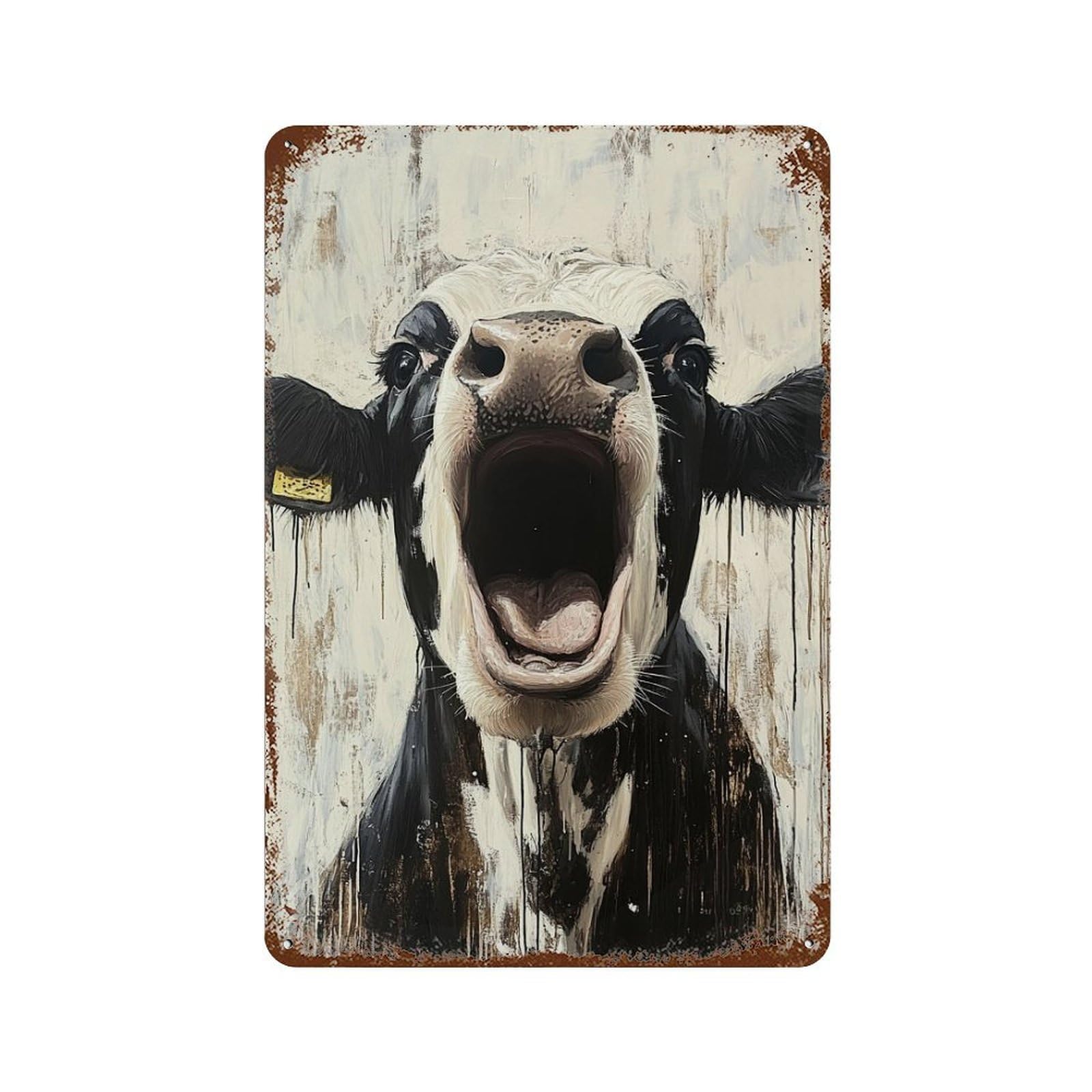 Cow Art Print Wall Decor Retro Metal Sign 11.8"x7.9", Vintage Wall Decor for Bistro, Counter And Cafe Decor