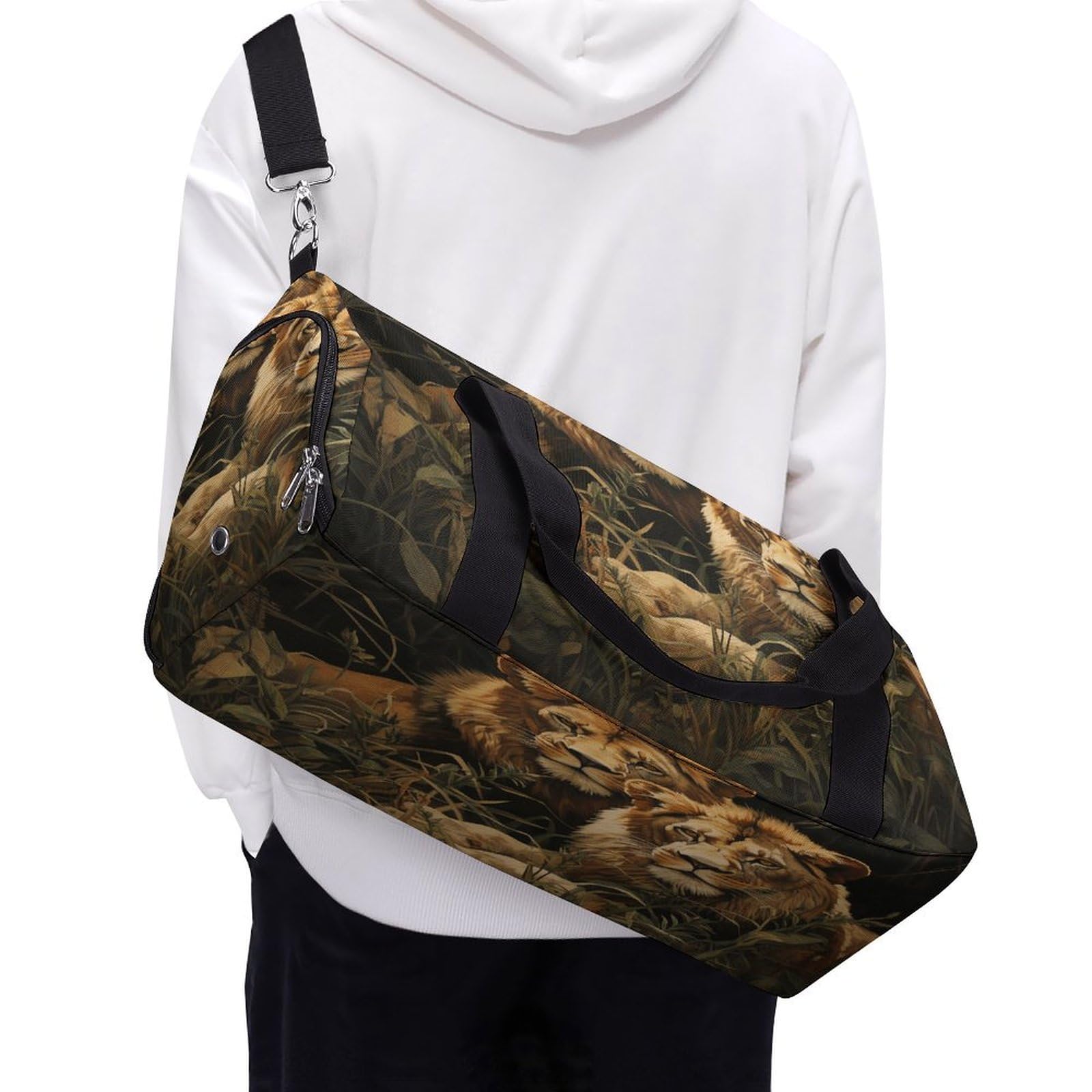 Turnbeutel für Damen und Herren, zwei Löwen-Druck, wiederverwendbar, Turnbeutel mit Schuhfach, Stil, Einheitsgröße, modern, Stil:, Einheitsgröße, Modern