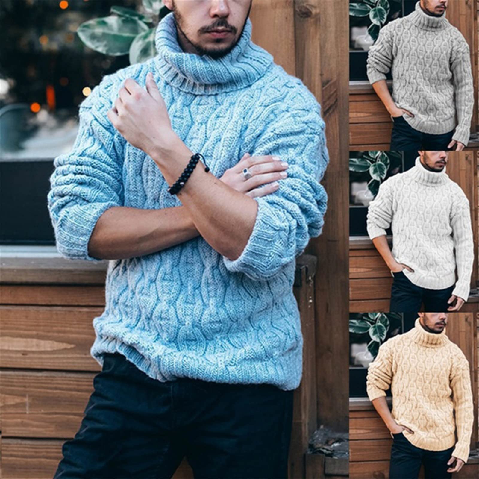 Maglione da Uomo a Collo Alto Ampio Maglione Casual Pullover per masWater Maschile Maschile
