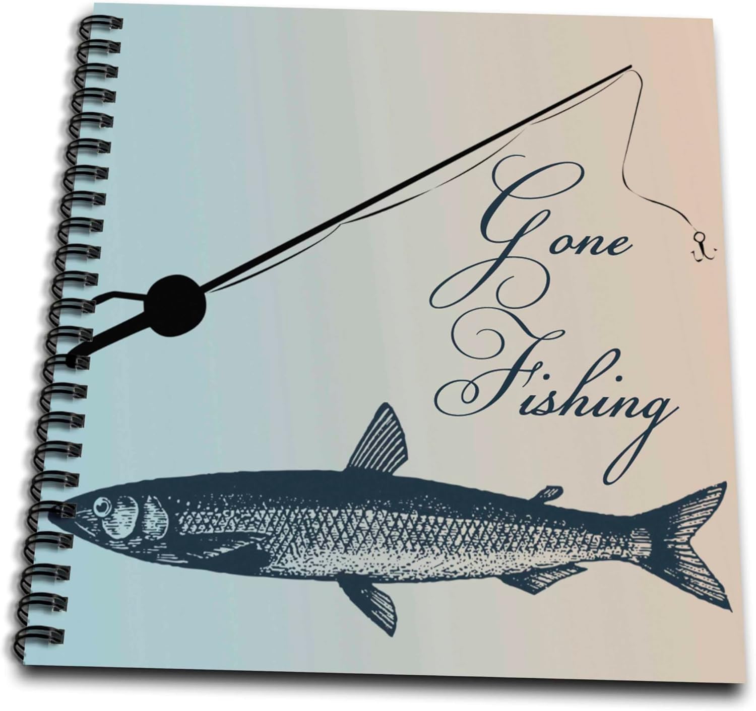 3dRose db_99326_1 Gone Fishing Fish with Pole-Beach Theme Art-Drawing Book, 8 by 8-Inch