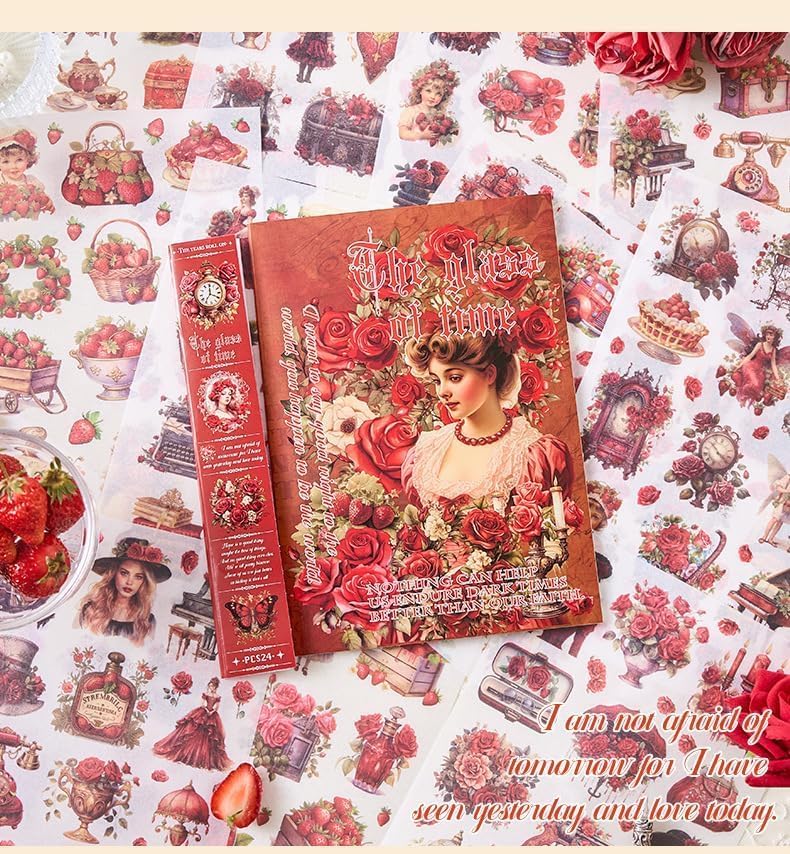 Image of Alokik Enterprise The Glass of Time Stickers Nostalgic Dreams Retro Romance Decorative Sticker Book - Vintage Aesthetic Scrapbook Stickers for Journaling, Planners, DIY Crafts & Phone Decoration
