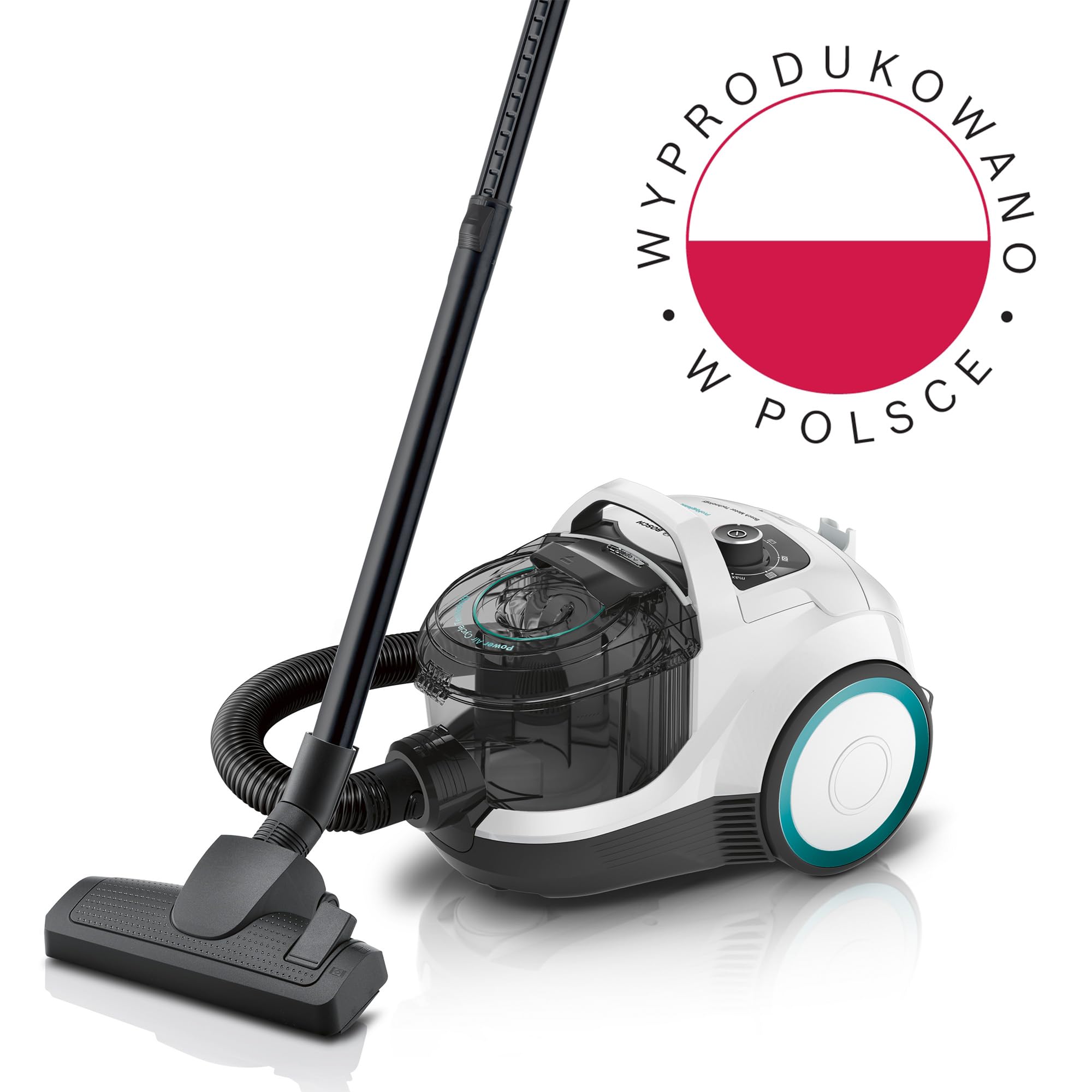 Bosch Serie 4 ProHygienic Odkurzacz 550 W, BGC21HYG1, biało-turkusowy | Bezworkowy | Cylindryczny | Filtr higieniczny UltraAllergy | Mocny | Kompaktowy