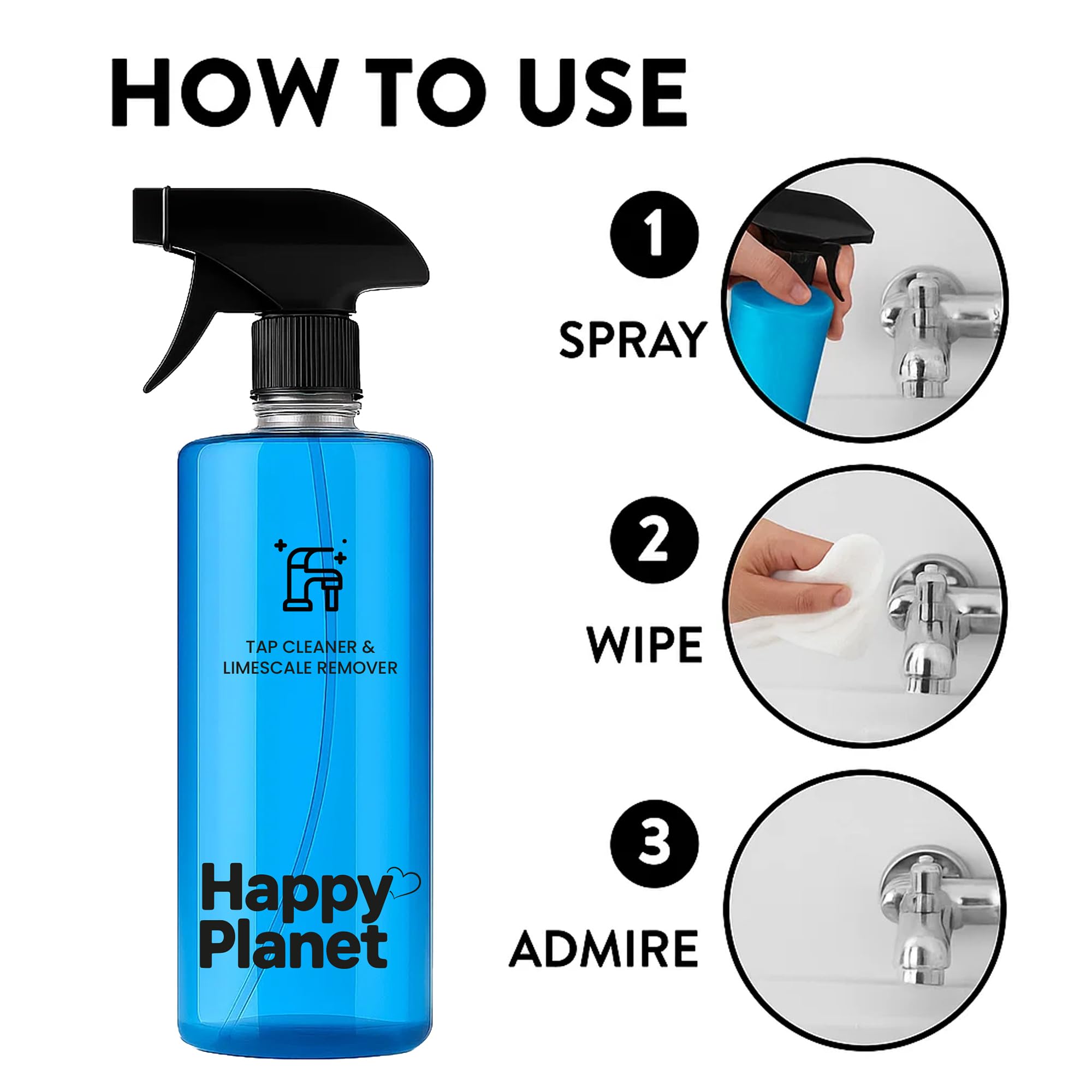 Happy Planet | Tap Cleaner & Limescale Remover | India’s 1st Foaming Formulation for Reduced Scrubbing Effort,All Purpose Cleaner Suitable for Bathroom, Tap, Shower, Tiles, Mirror (500ML Pack of 1) - Image 6 thumbnail
