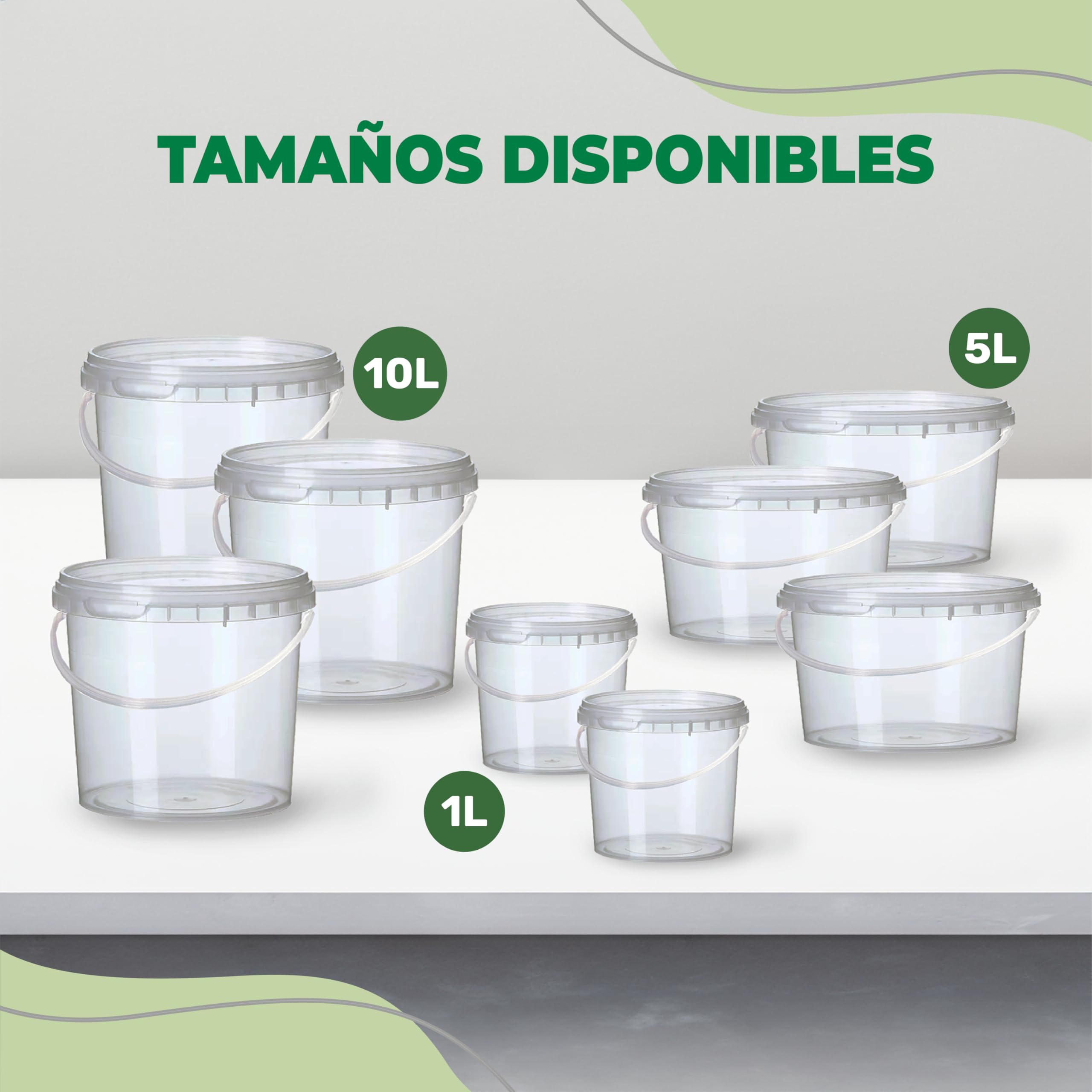 GROWMANIA Pack x50 Cubo Plástico 1L Transparente con Asa – Tupper Hermético Apto para Alimentos, Líquidos y Pintura - Bote Almacenamiento – Tarro Contenedor Resistente