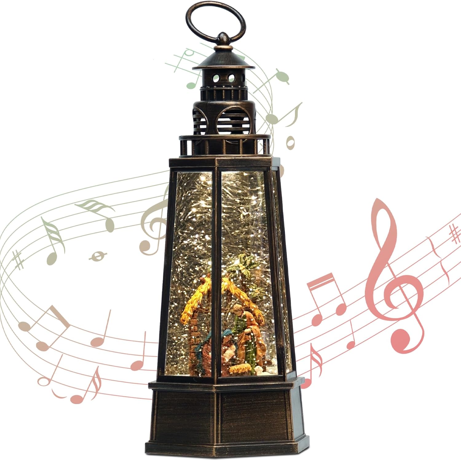13.5” Retro Nativity Snow Globe, Lighthouse Style Musical Lighted Water Lantern, Christmas Decoration with Swirling Glitter, USB Powered and Battery Operated, Xmas Home Décor Gift 13.5” Retro Nativity Snow Globe, Lighthouse Style Musical Lighted Water Lantern, Christmas Decoration with Swirling Glitter, USB Powered and Battery Operated, Xmas Home Décor Gift