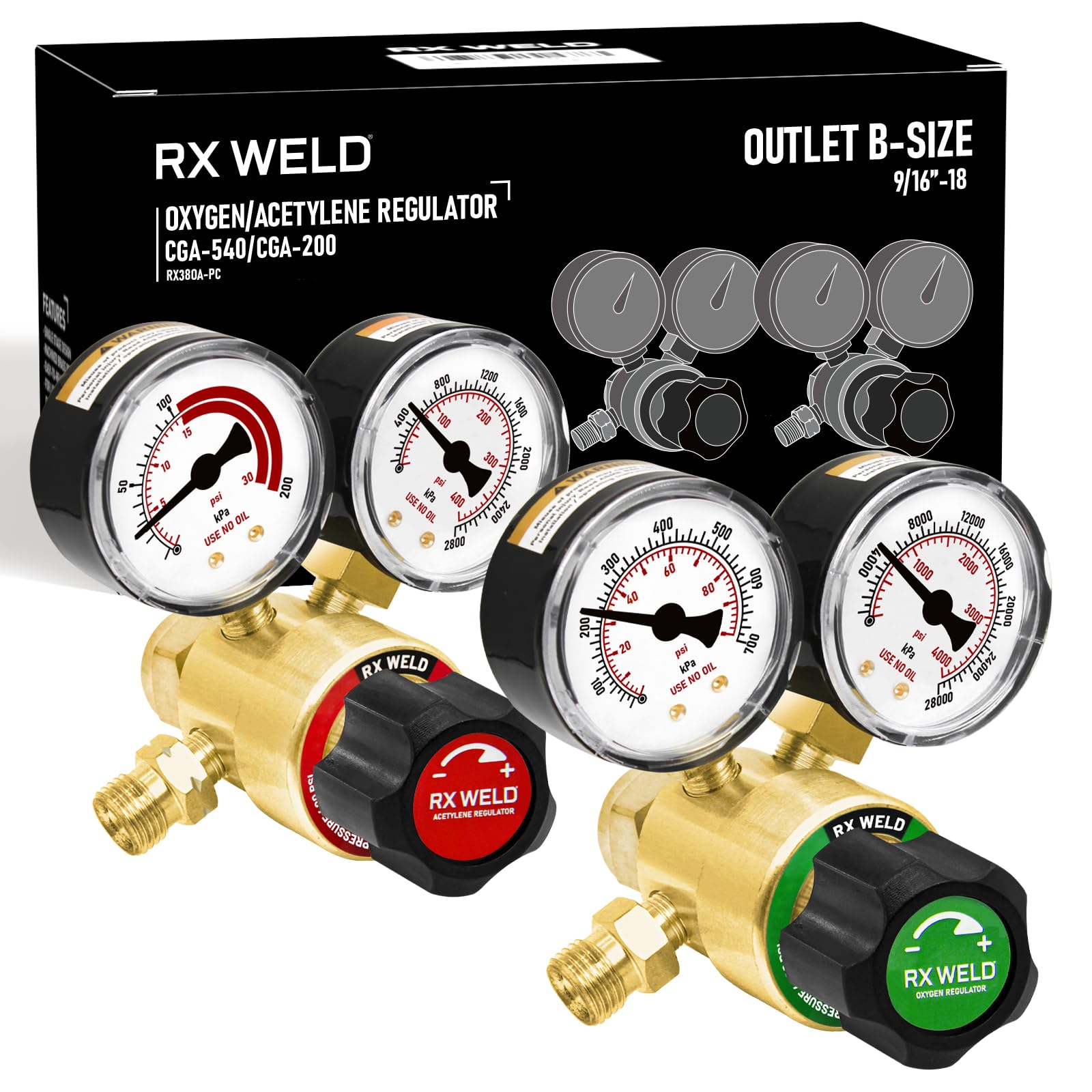 RX WELD Reguladores de oxígeno acetileno CGA540 CGA200 compatibles con corte estilo V soldadura antorcha gas mango PC