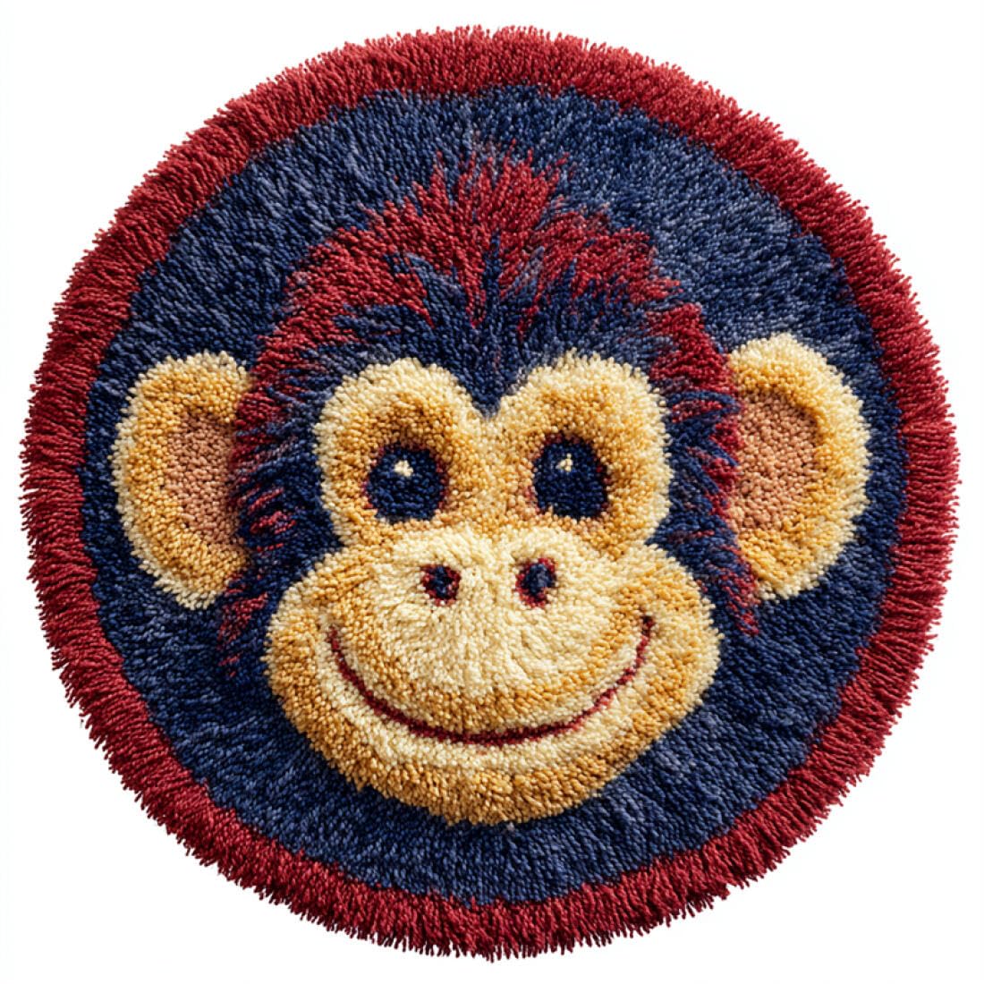 Rqwybcaxn DIY Latch Hook Rug Kit for Beginners Animal Crochet Starter Kit Cartoon Monkey 60x60cm Round Large Rug Making Kits Bedroom Handmade Gift