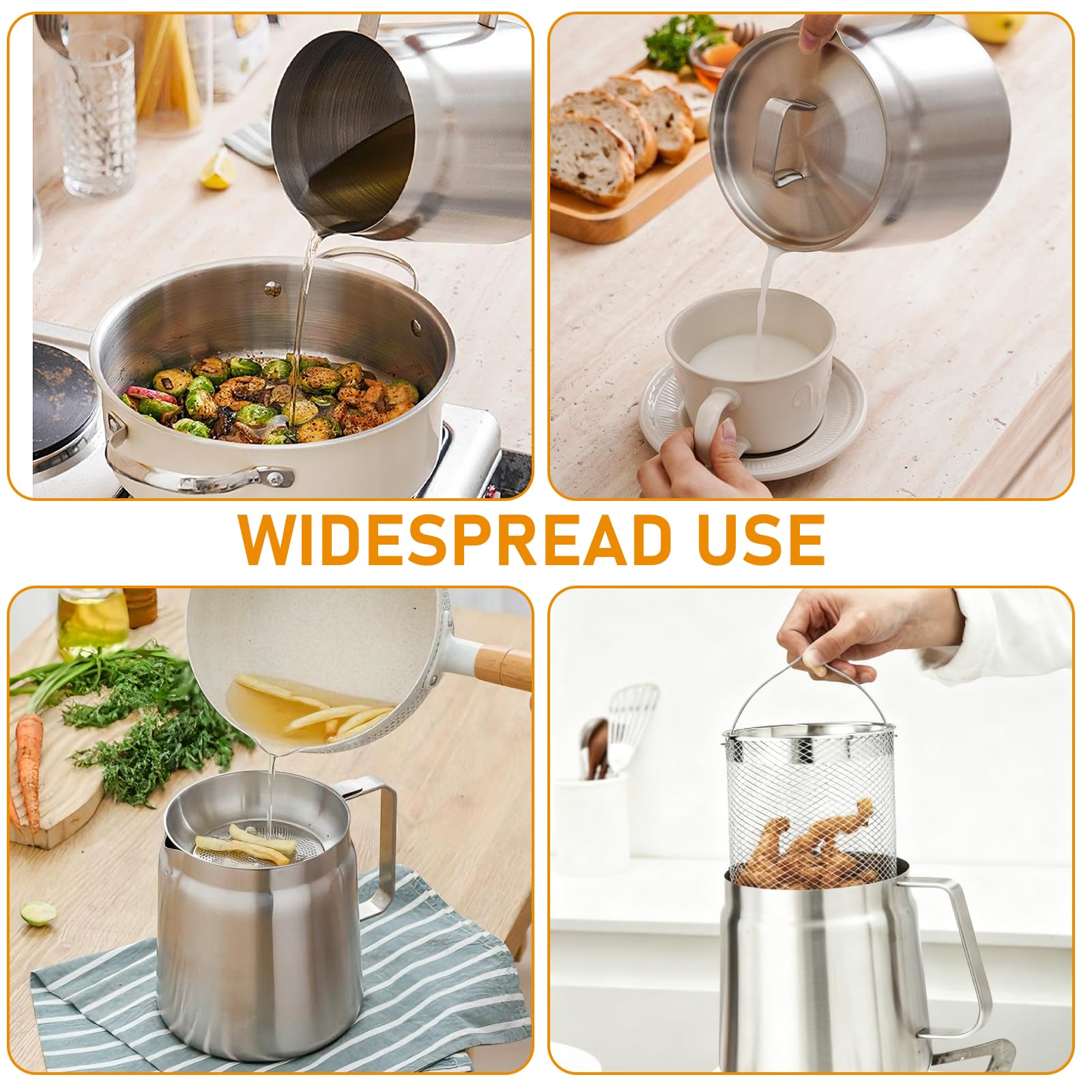 Passoire pour friteuse, pot de filtre à huile en acier inoxydable 304 avec panier filtrant, couvercle anti-poussière et plateau antidérapant avec poignée, récipient à graisse bacon, réservoir de