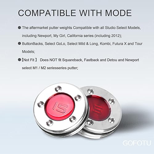 Miniatura 9 de 2 pesos personalizados de golf de 1.2 a 1.57 oz (1.49 a 1.57 oz), compatibles con Titleist Scotty Cameron Golf Club Putters Newport Red (2 unidades