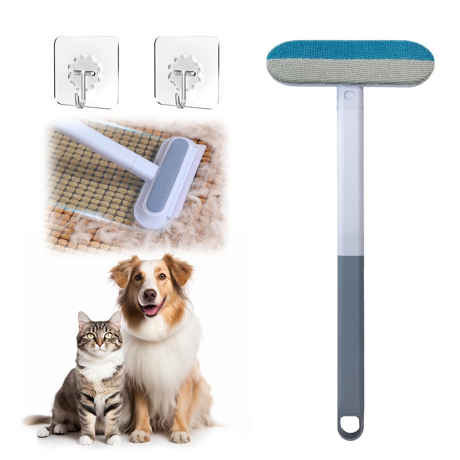 KATLKIU 2-in-1 Pet Hair & Window Screen Cleaner with Long Handle, Multi-Surface Reusable Brush for Sofa Carpet, Clothes