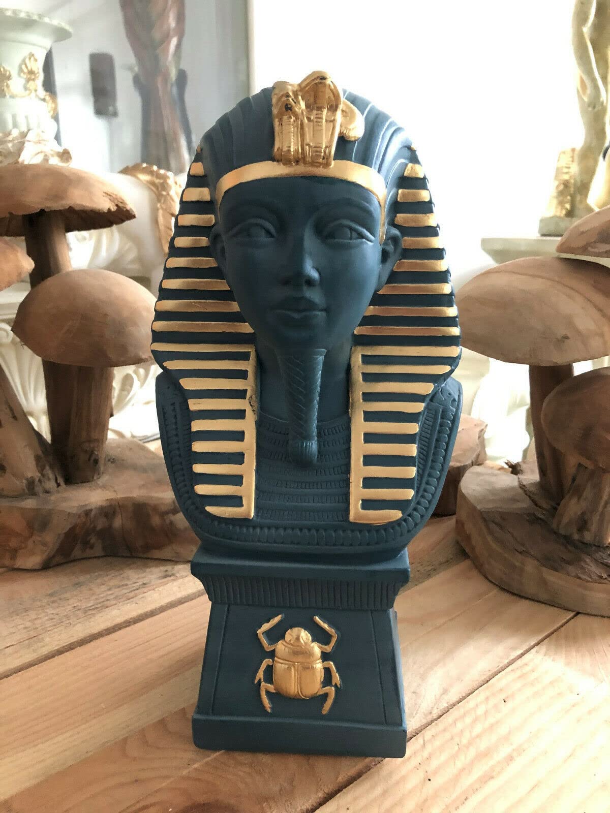 Ägyptische Groß Figur Tutenchamun Büste Pharao 2860-101, Blau